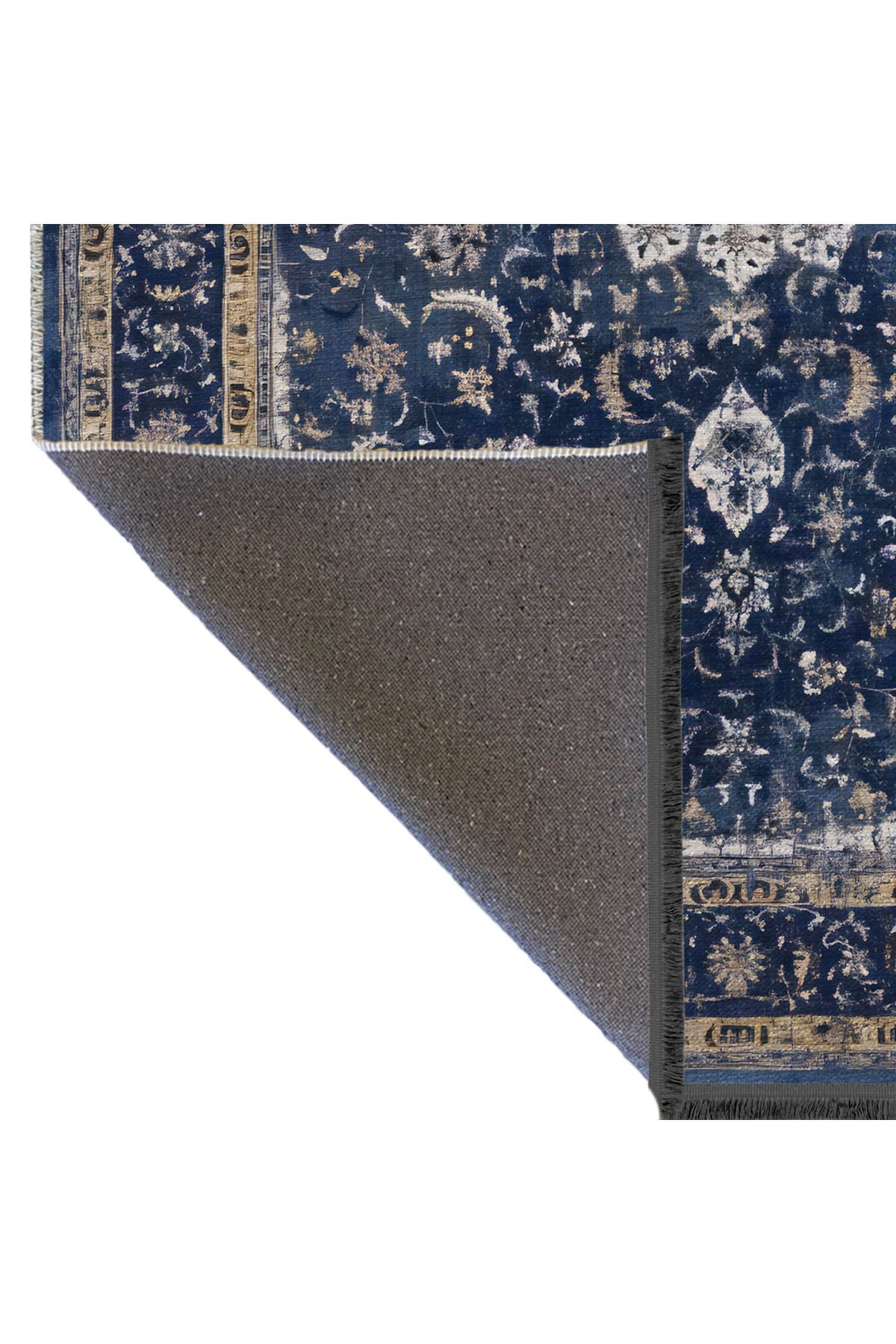 Lacivert Temalı Geleneksel Motif Etnik Desenli Vintage Dekoratif Halı 2437