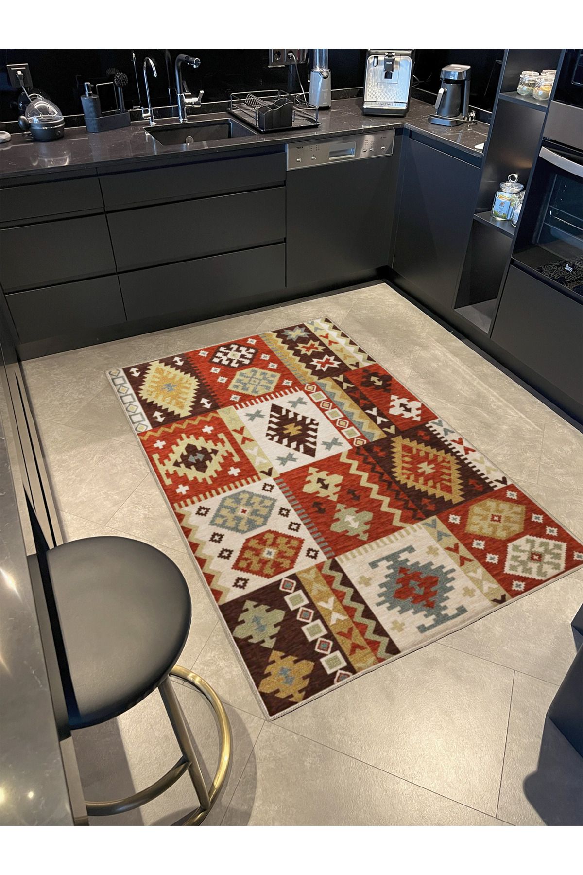 Baklavalı Kahverengi Geometrik Etnik Desenli Dokuma Taban Halı 4267