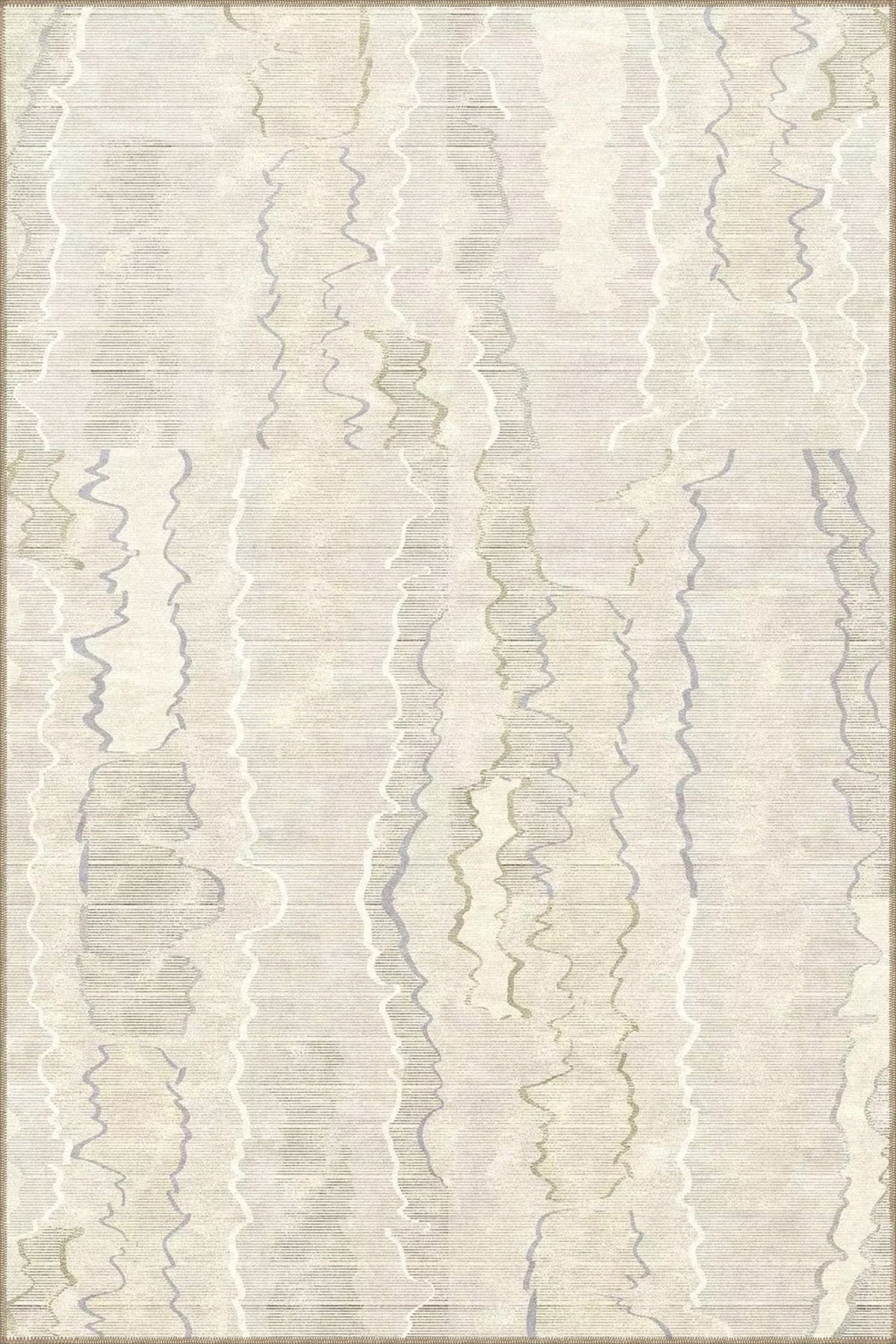 Krem Kırık Çizgili Desenli Dekoratif Halı miravip920