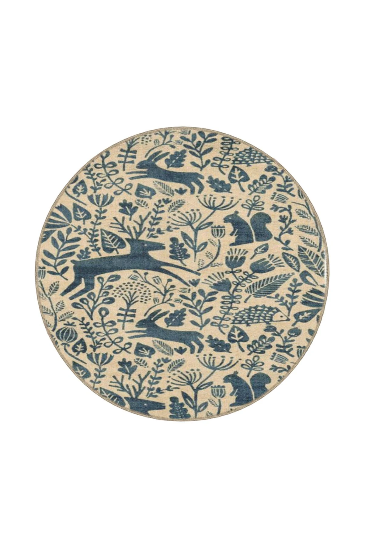 Krem Botanik Şekilli Desenli Dokuma Taban Halı ve Yıkanabilir Halı miravip10141