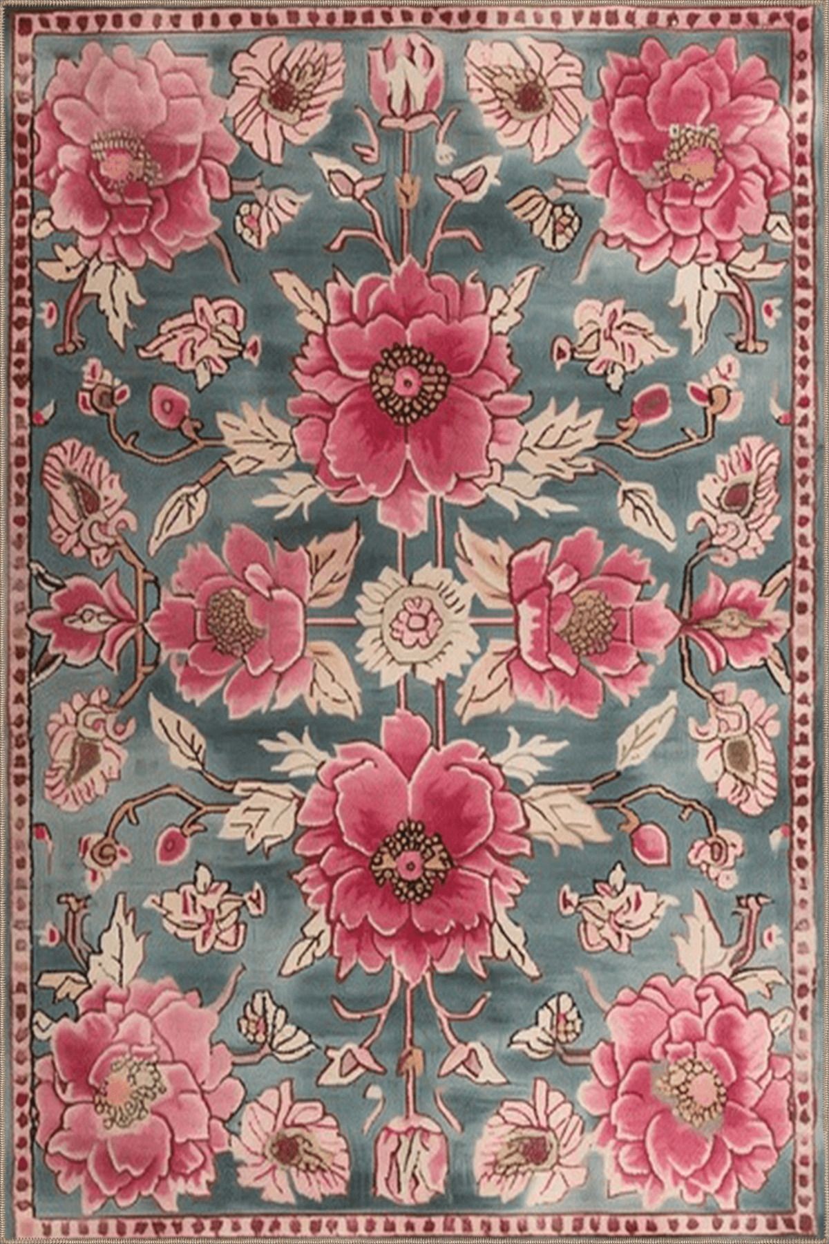 Paris Koleksiyonu Pembe Gri Tonlar Floral Gül Desenli Kreatif Modern Dekoratif Halı 149