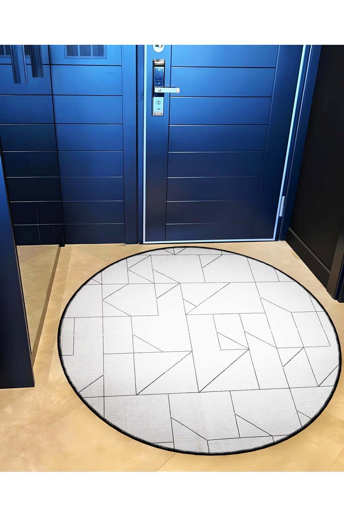 Mira Yuvarlak Beyaz Siyah Çizgi Şekil Detaylı DokumaTaban Modern Dekoratif Halı mirayuvarlak5833