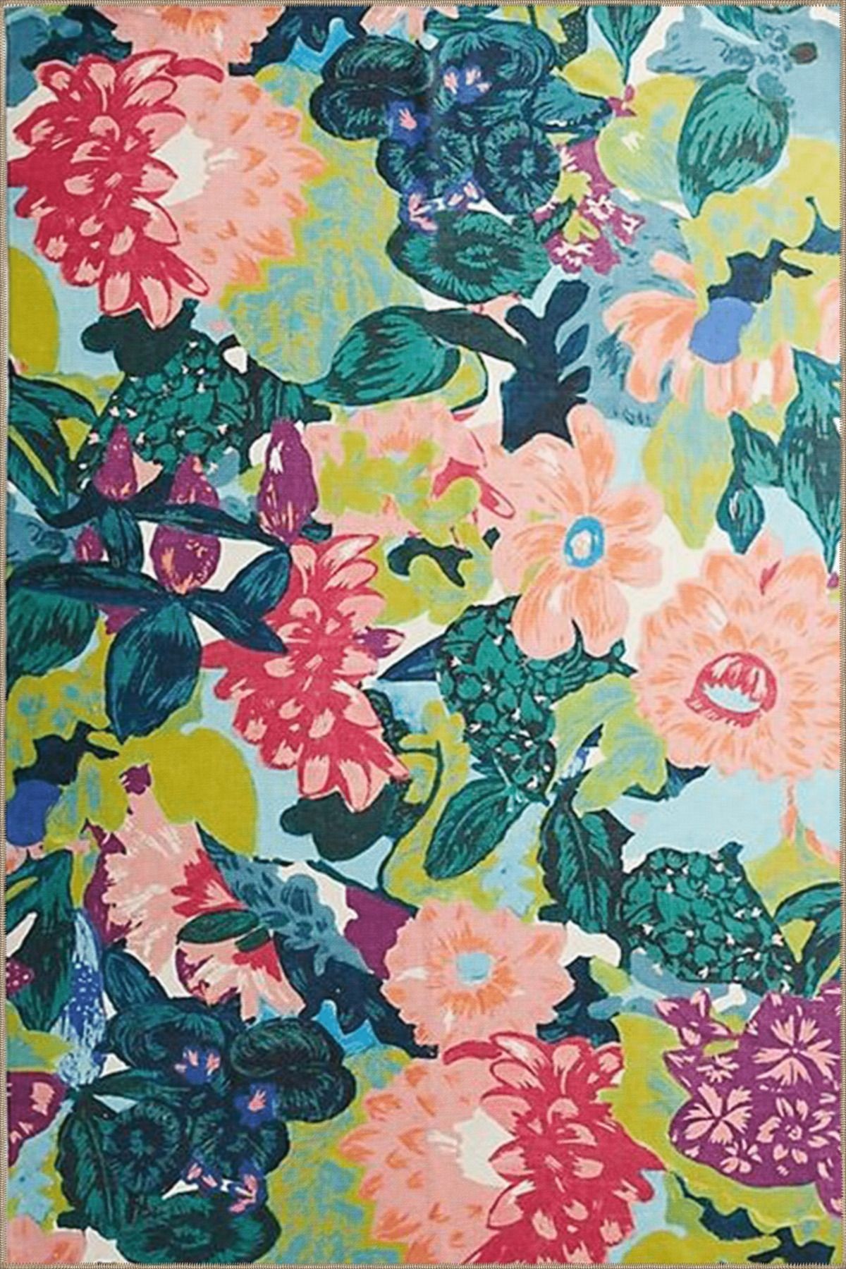 Çok Renkli Floral Çiçek ve Çilek Desenli Kreatif Modern Dekoratif Halı 3623