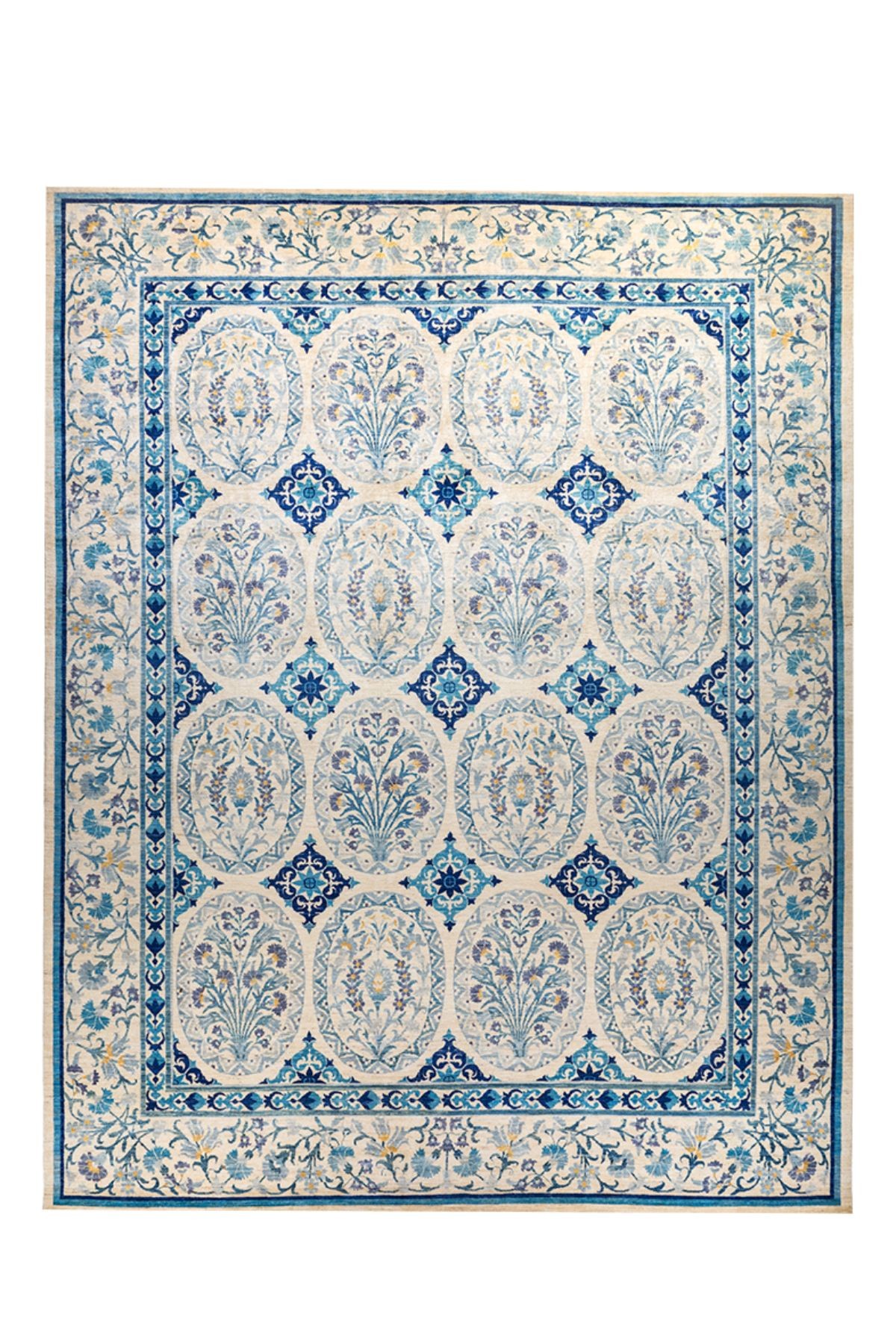 Suzani Etnik Çini Desen Mavi Çok Renkli Desenli Dekoratif Halı 1723