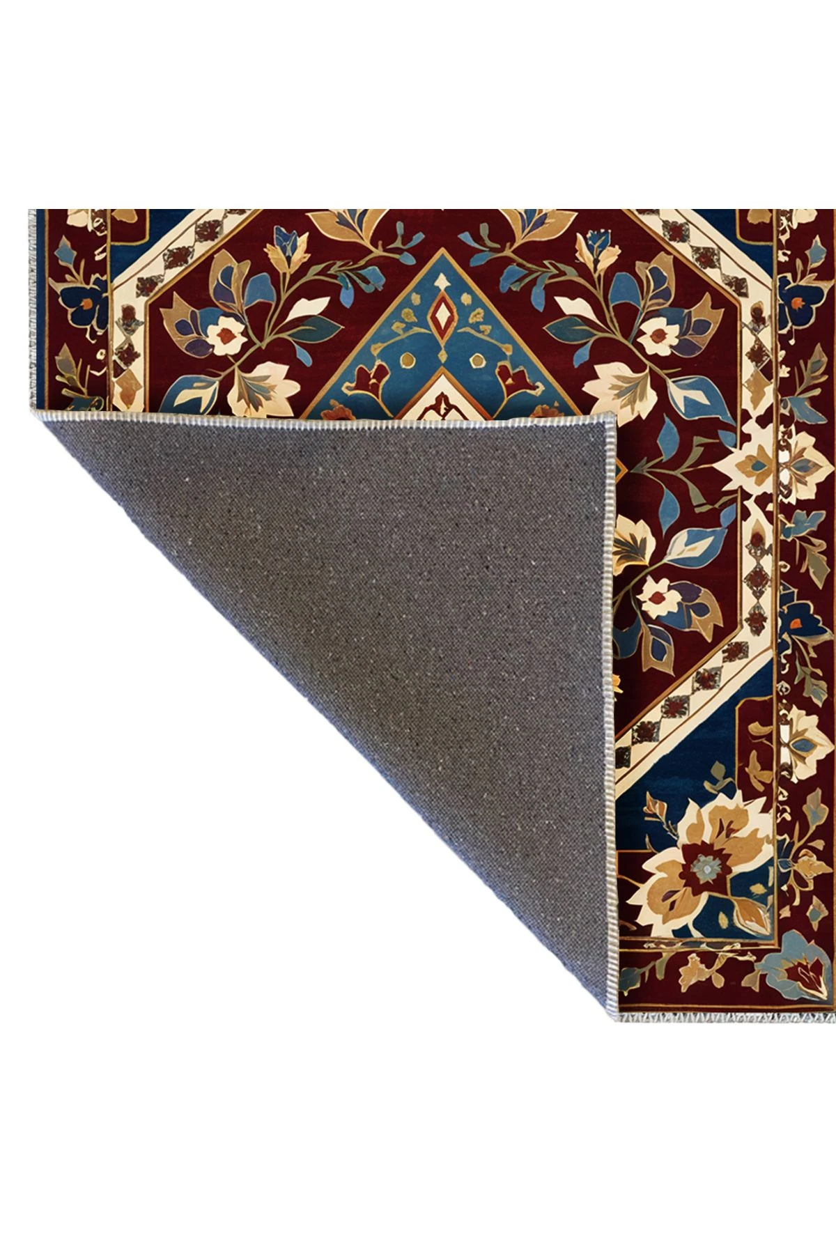 Semih Koleksiyonu Bordo Tema Çiçek Motifli Geleneksel Desenli Dokuma Taban Vintage Dekoratif Halı 22