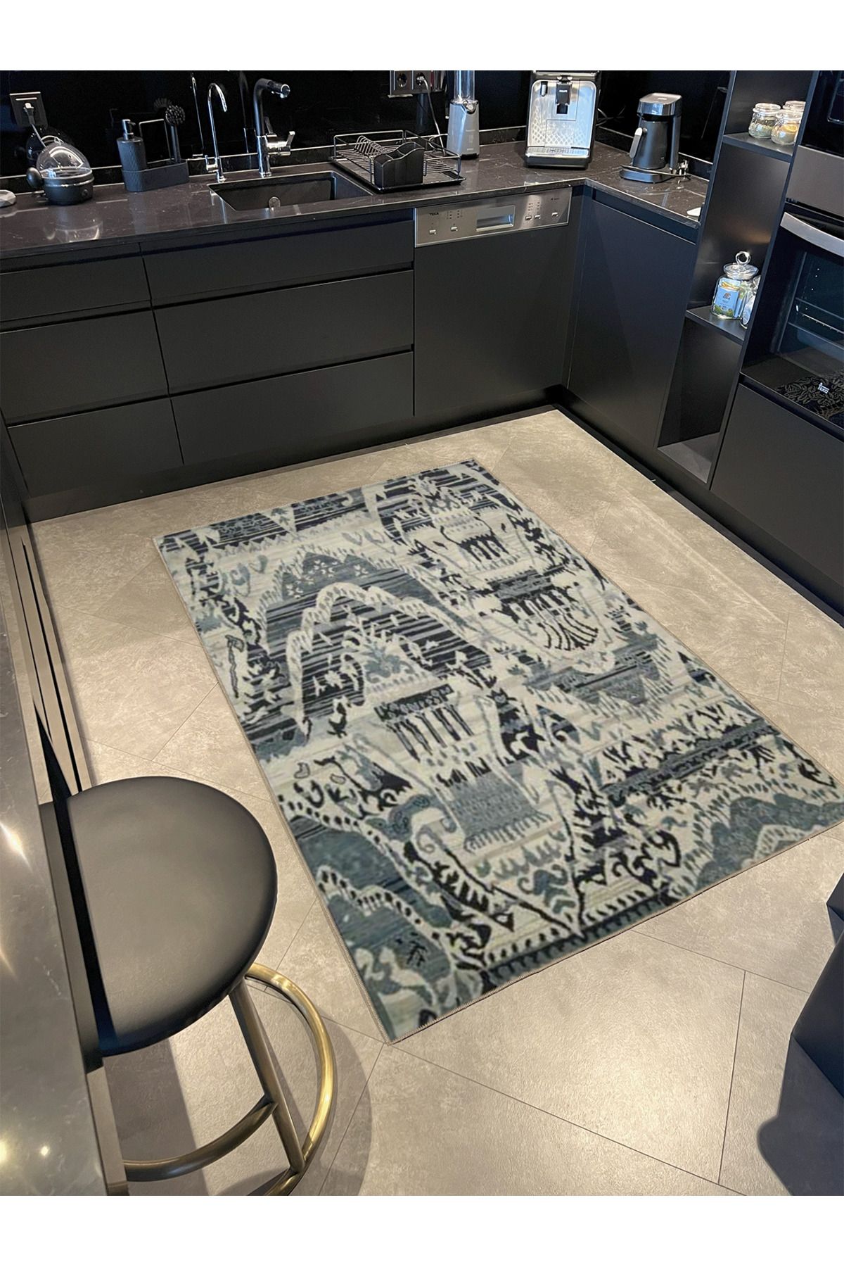 Gri Tonlarında Kreatif Dokuma Taban Halı 4001