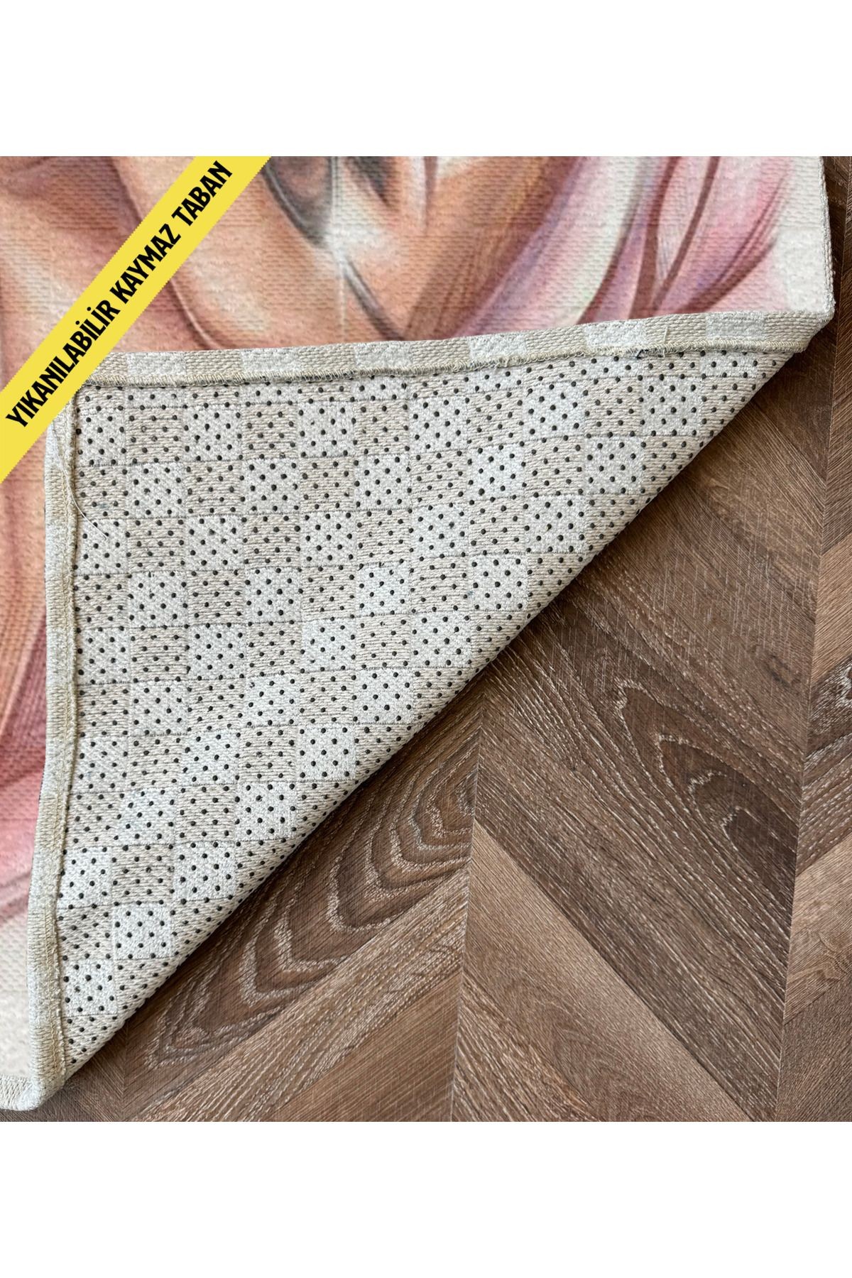 Pudra Bej Temalı Kadın Portre Desenli Modern Dekoratif Banyo Paspası 90×60