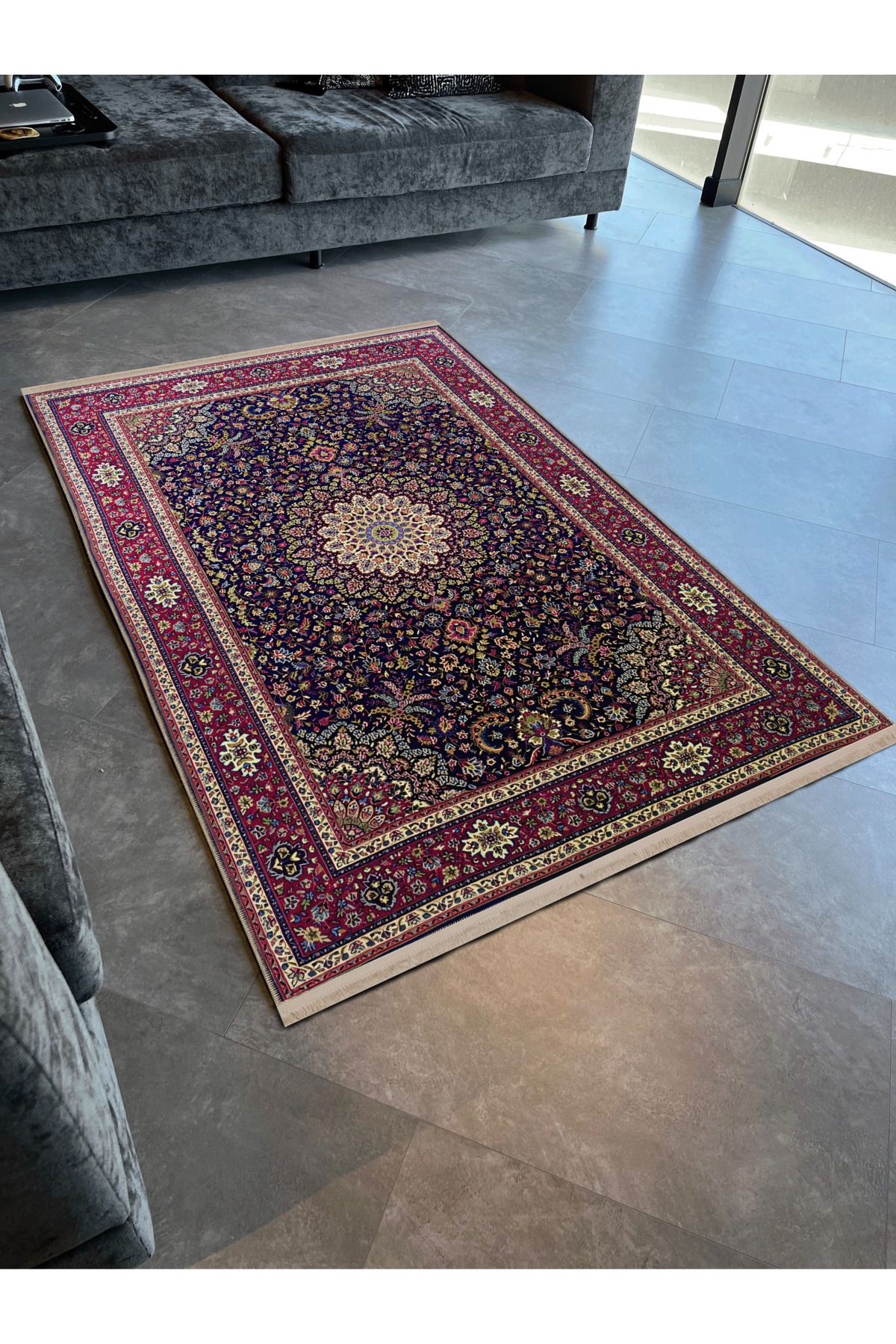 Mor Pembe Temalı Geleneksel Motif Etnik Çiçek Desenli Kreatif Vintage Dekoratif Halı 2568