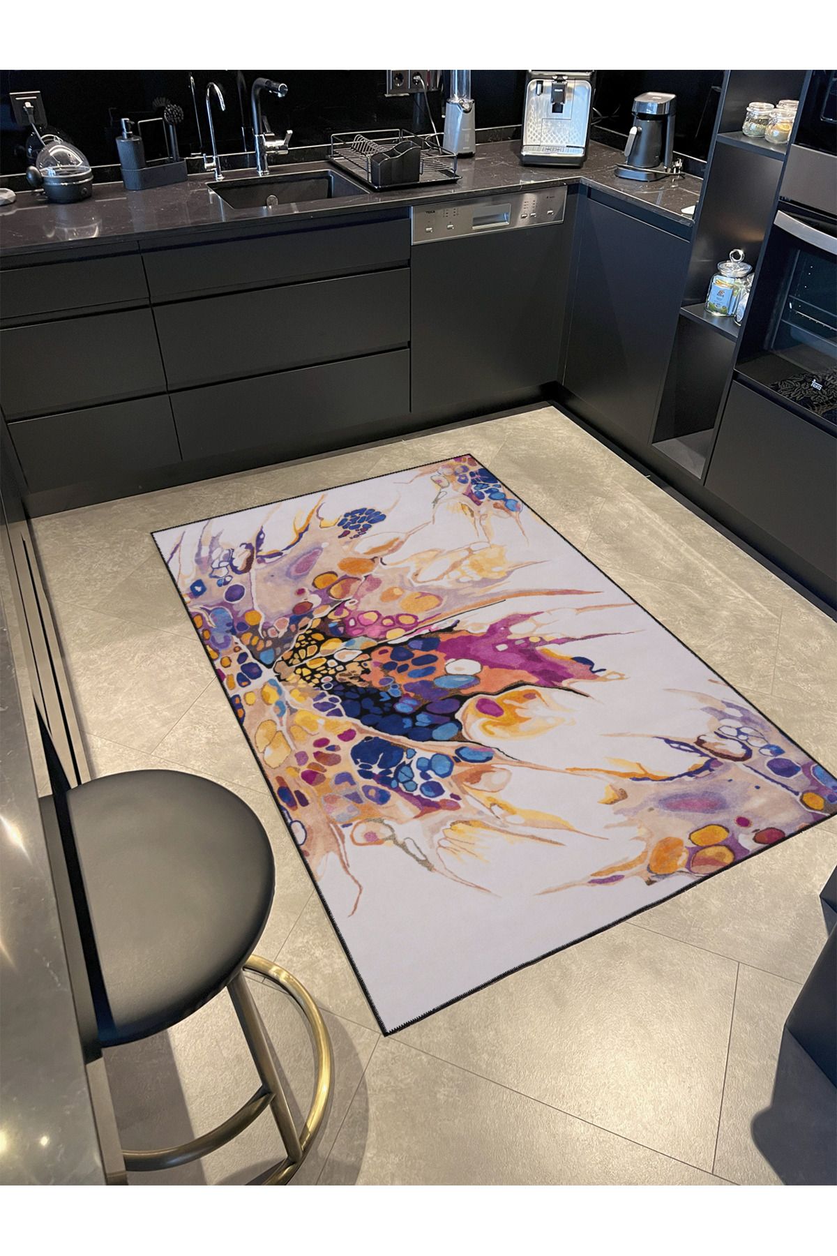 Krem Patlak Temalı Modern Dekoratif Halı ve Yıkanabilir Halı miravip9602