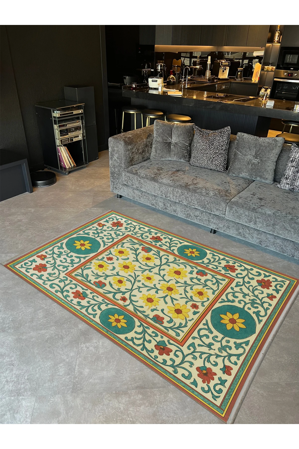 MOSSO Çok Renkli Geleneksel Temalı Desen Dokuma Taban Modern Dekoratif Halı mosso297