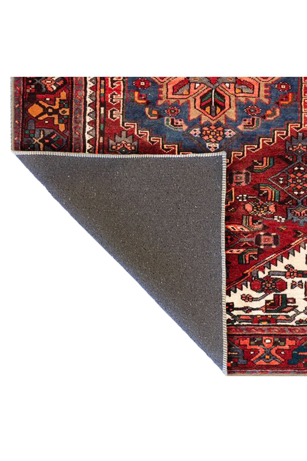 Bordo Temalı Çok Renkli Geleneksel Motif Desenli Vintage Dekoratif Halı 4787