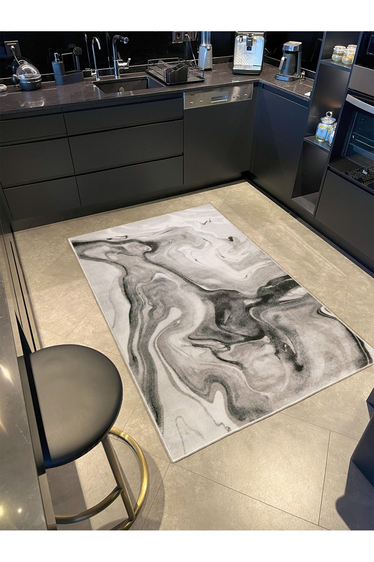 Krem Dalgalı Temalı Desenli Dokuma Taban Halı ve Yıkanabilir Halı miravip10213