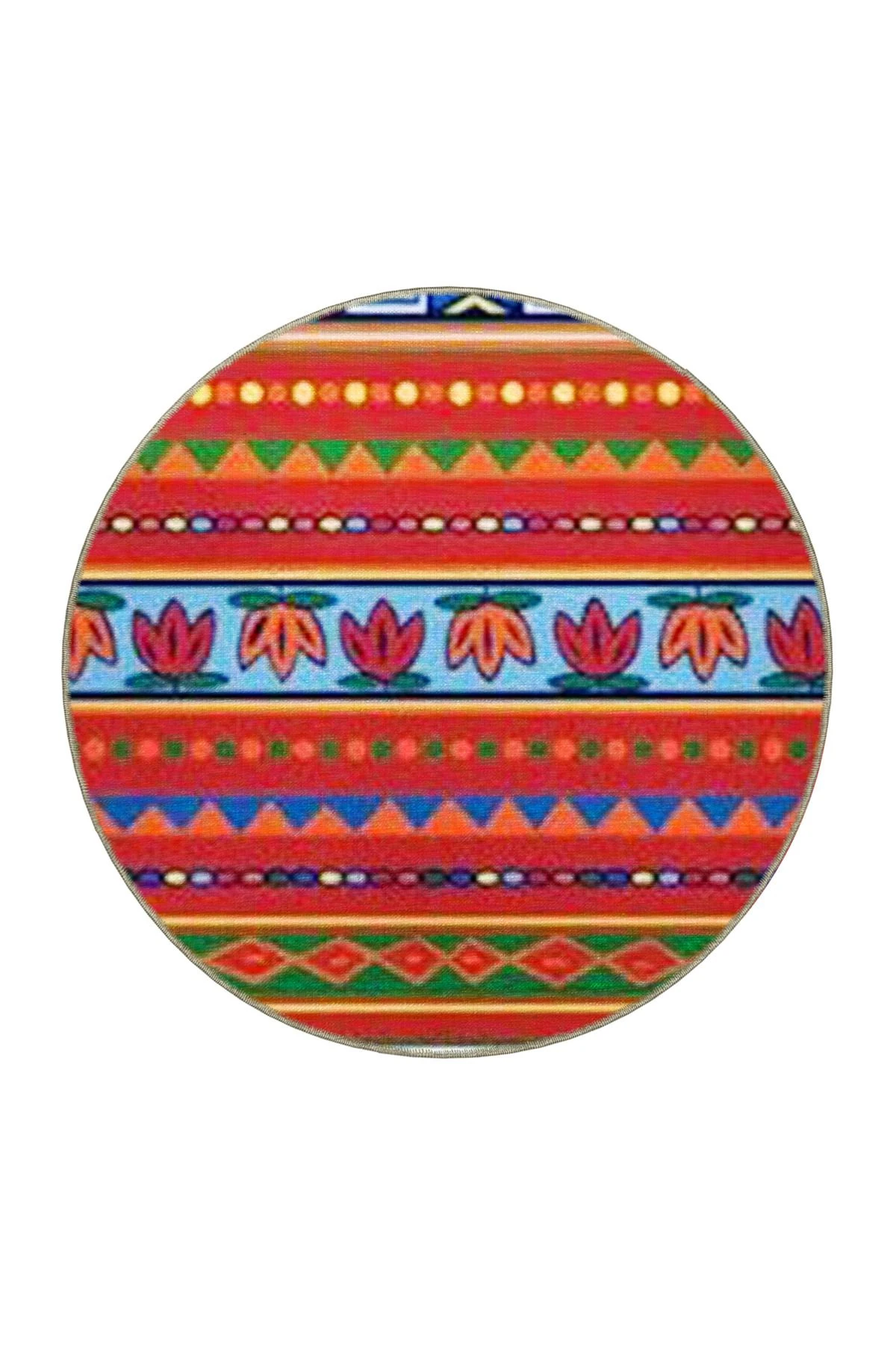 Kırmızı Temalı Çok Renkli Karma Etnik Figür Desenli Vintage Dekoratif Halı 4656