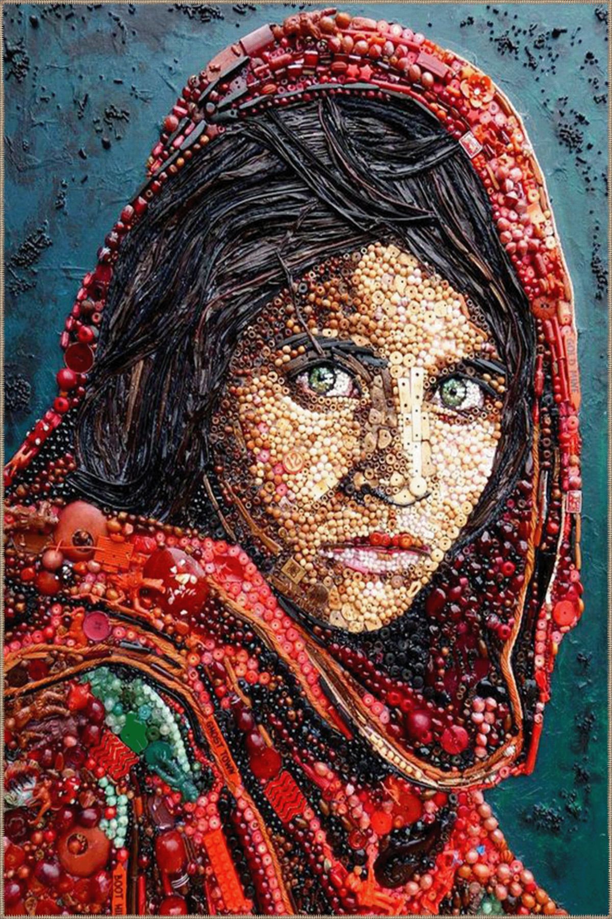 Mavi Kırmızı Temalı Soyut Kadın Portre Desenli Kreatif Modern Dekoratif Halı 3580