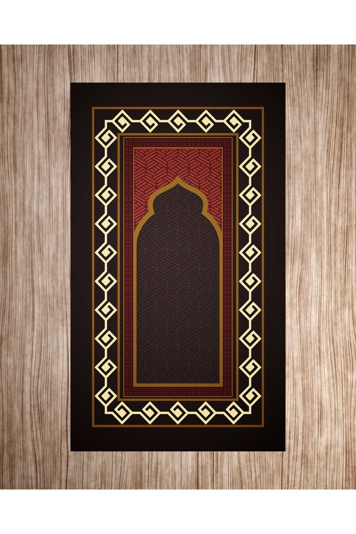 Siyah Çiçekli Geometrik Desenli Seccade 70x120