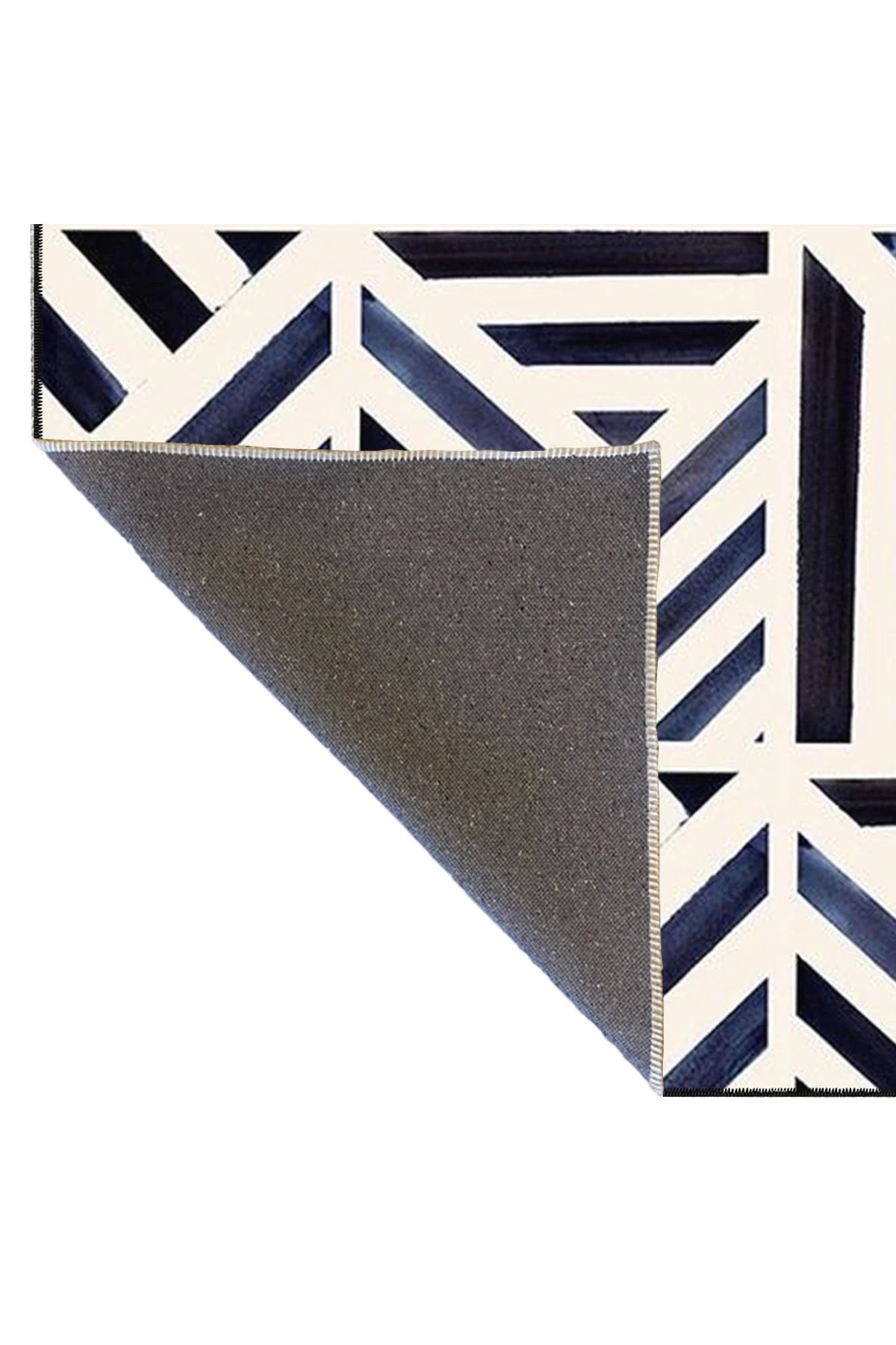 Siyah Beyaz Geometrik Desenli Dokuma Taban ve Yıkanabilir Halı miravip9359