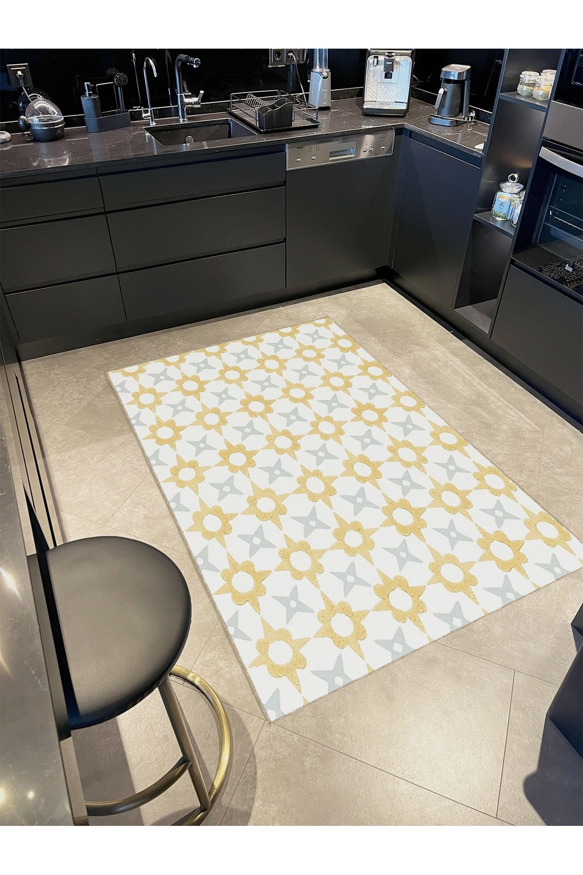 Tuğrul Koleksiyonu Sarı Tonlar Yıldız Şekil Motifler Desenli Dokuma Taban Modern Dekoratif Halı 29