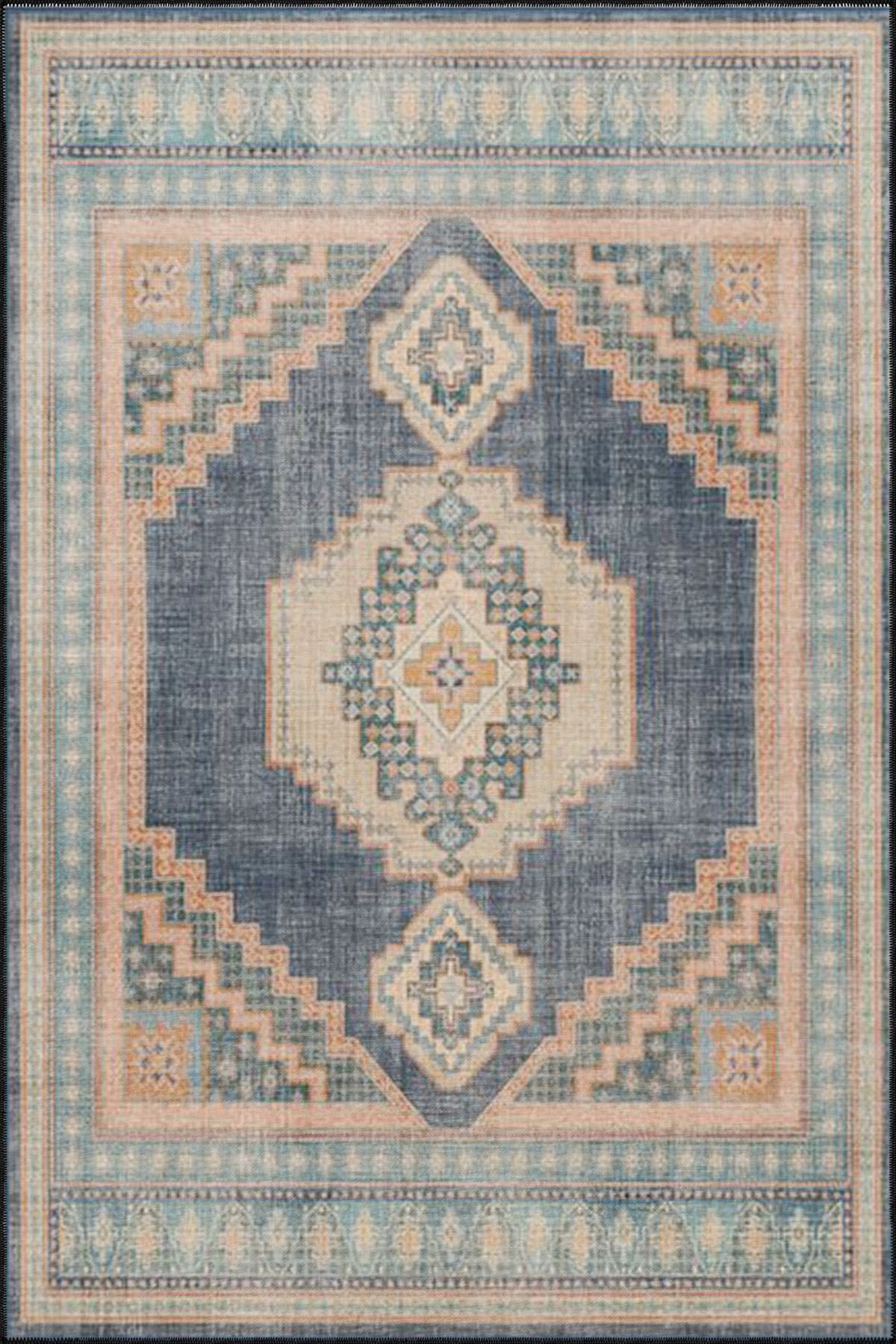 Geometrik Turuncu Yıldız Desenli Yıkanabilir Dokuma Taban ve Dekoratif Halı miravip8079