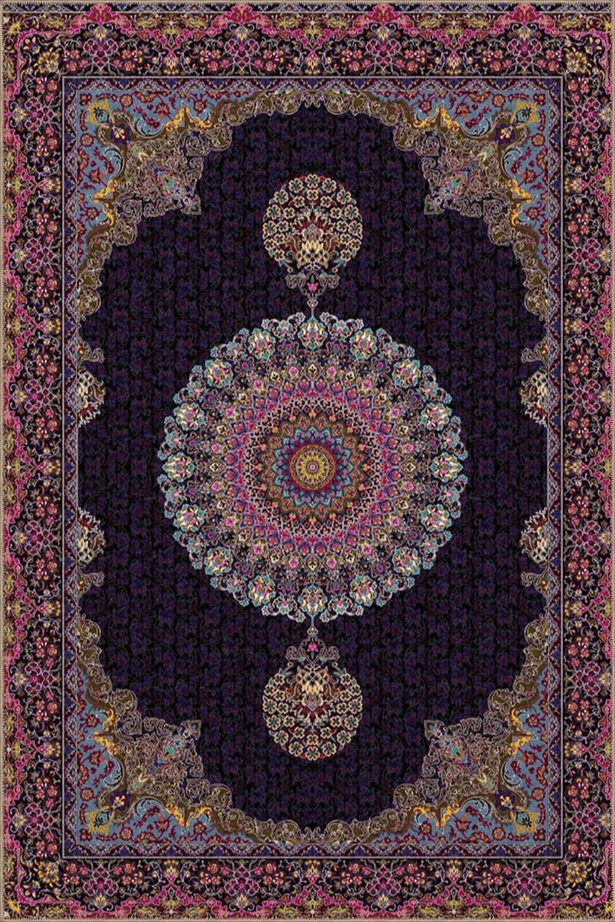 Mor Pembe Temalı Çok Renkli Geleneksel Motif Etnik Desenli Vintage Dekoratif Halı 4898