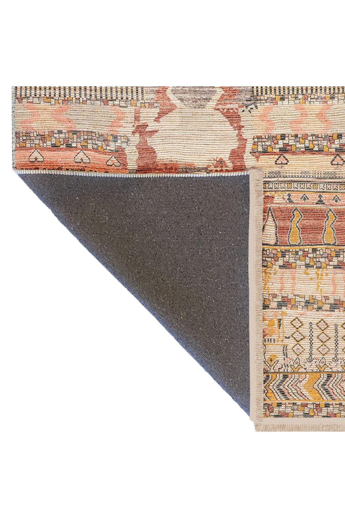 Asena Koleksiyonu Bej Tonlarda Karma Etnik Motifler Desenli Vintage Dekoratif Halı 32