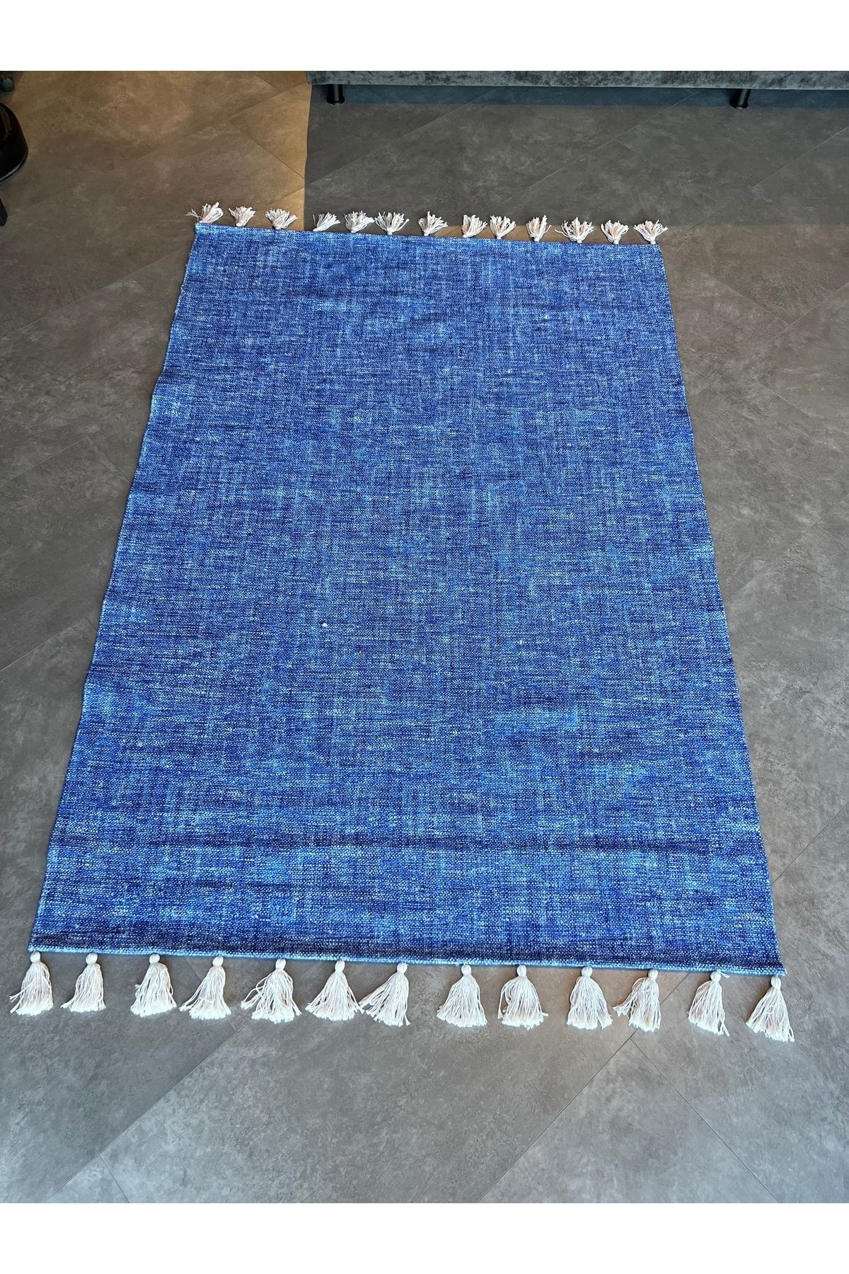 Moroccan 9004 Alaçatı Mavisi Beyaz Püsküllü Bohomian Ve Modern Kilim