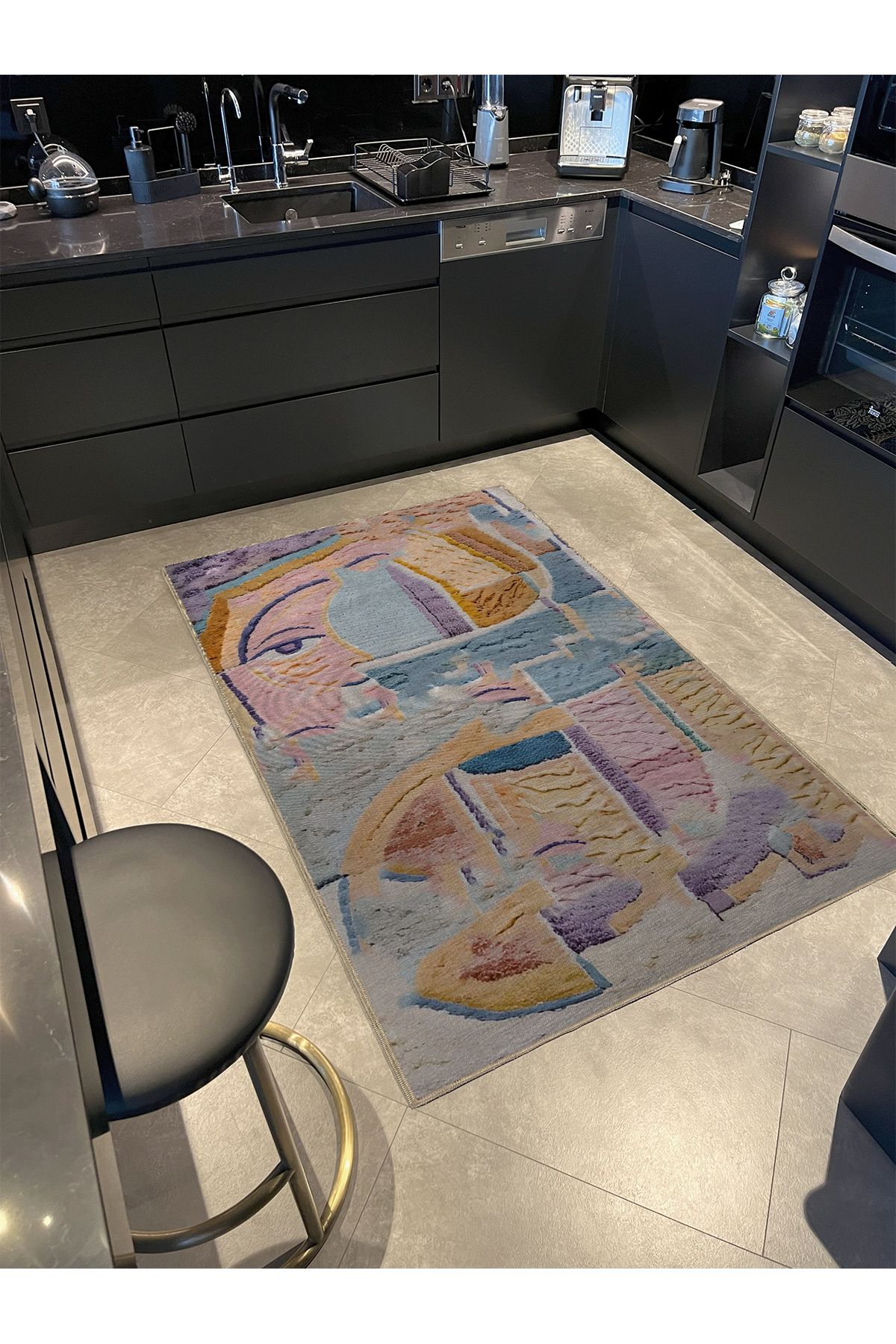 Shape Koleksiyonu Pastel Çok Renkli  Pembe Yüz Detaylı Dokuma Taban Modern Dekoratif Halı 41