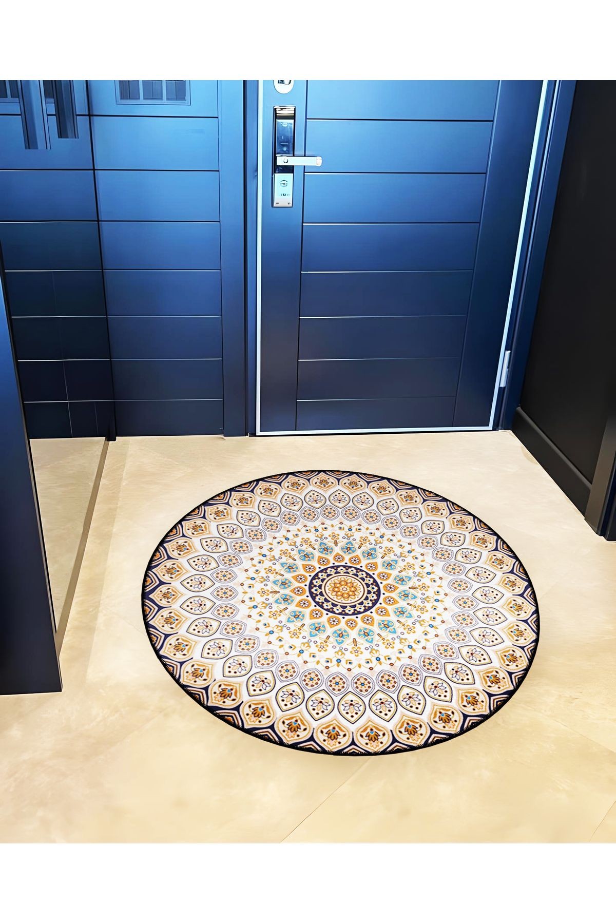 Mira Yuvarlak Bej Etnik Desen Detaylı Dokuma Taban Modern Dekoratif Halı 5692