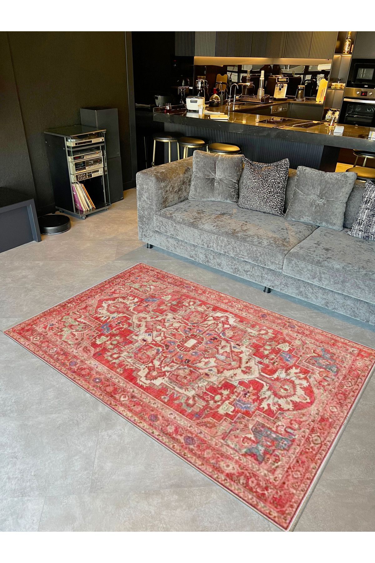 Alya Koleksiyonu Kırmızı Bej Eskitme Görünümlü Dokuma Taban Dekoratif Halı alya03