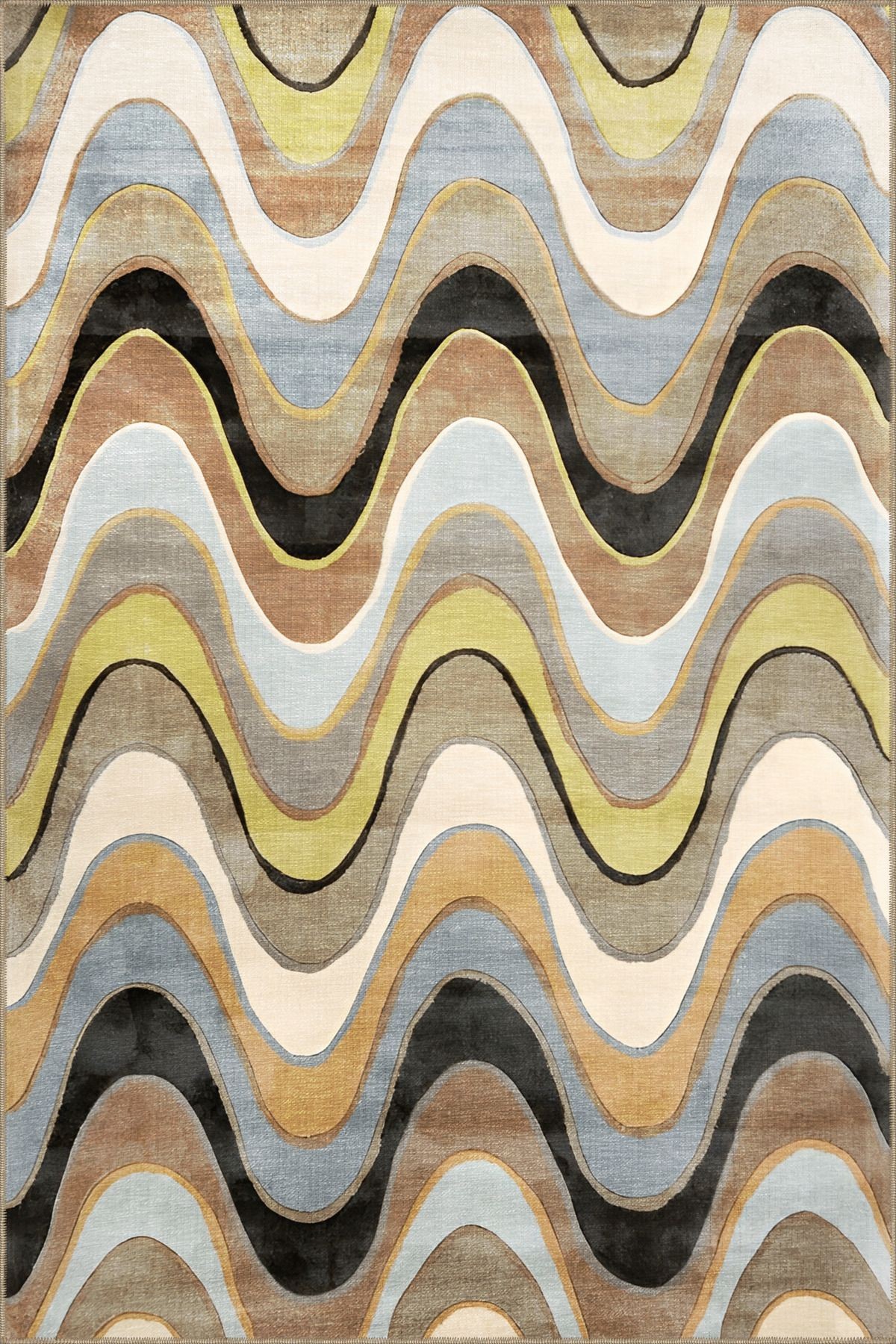 Bej Temalı Çok Renkli Dalgalı Desen Kreatif Modern Dekoratif Halı 2008