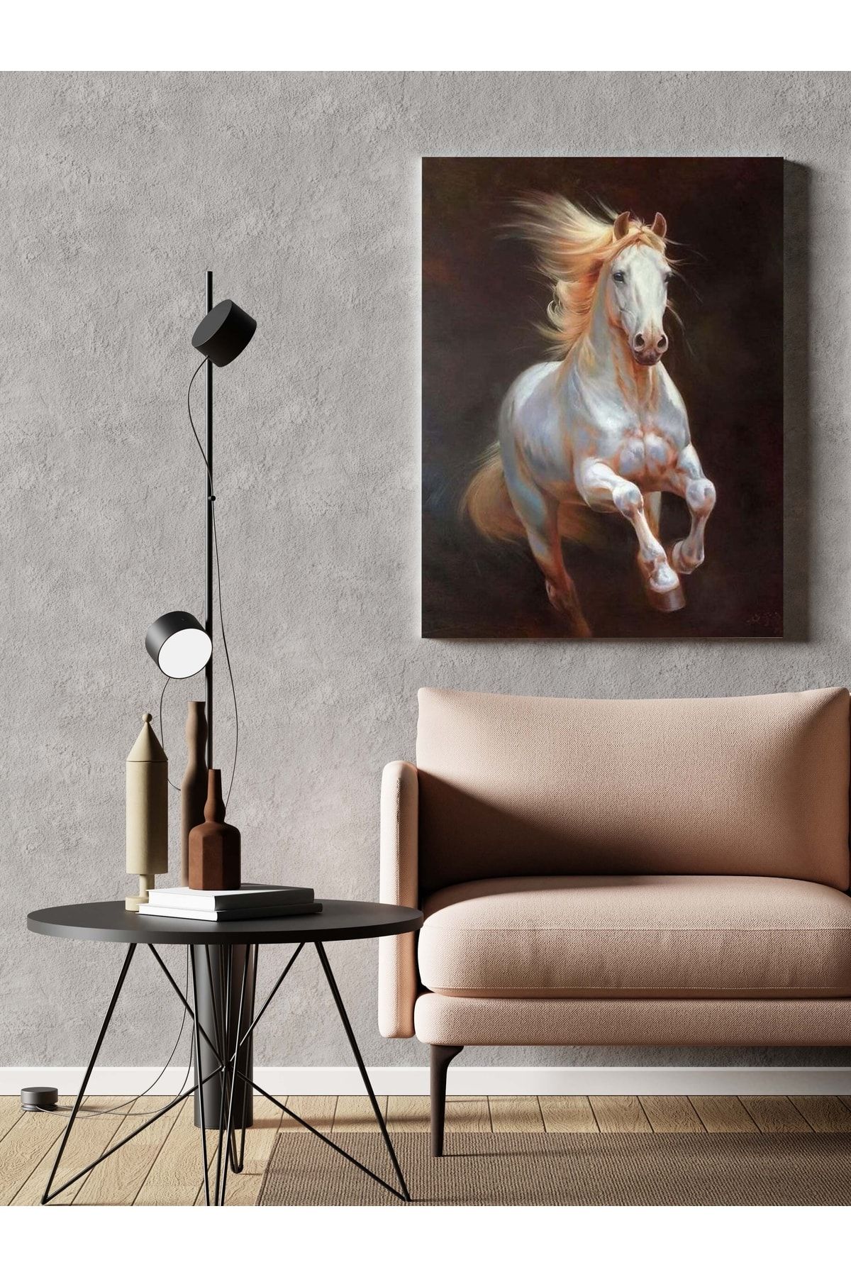 Kanvas Tablo Beyaz At Temalı 81