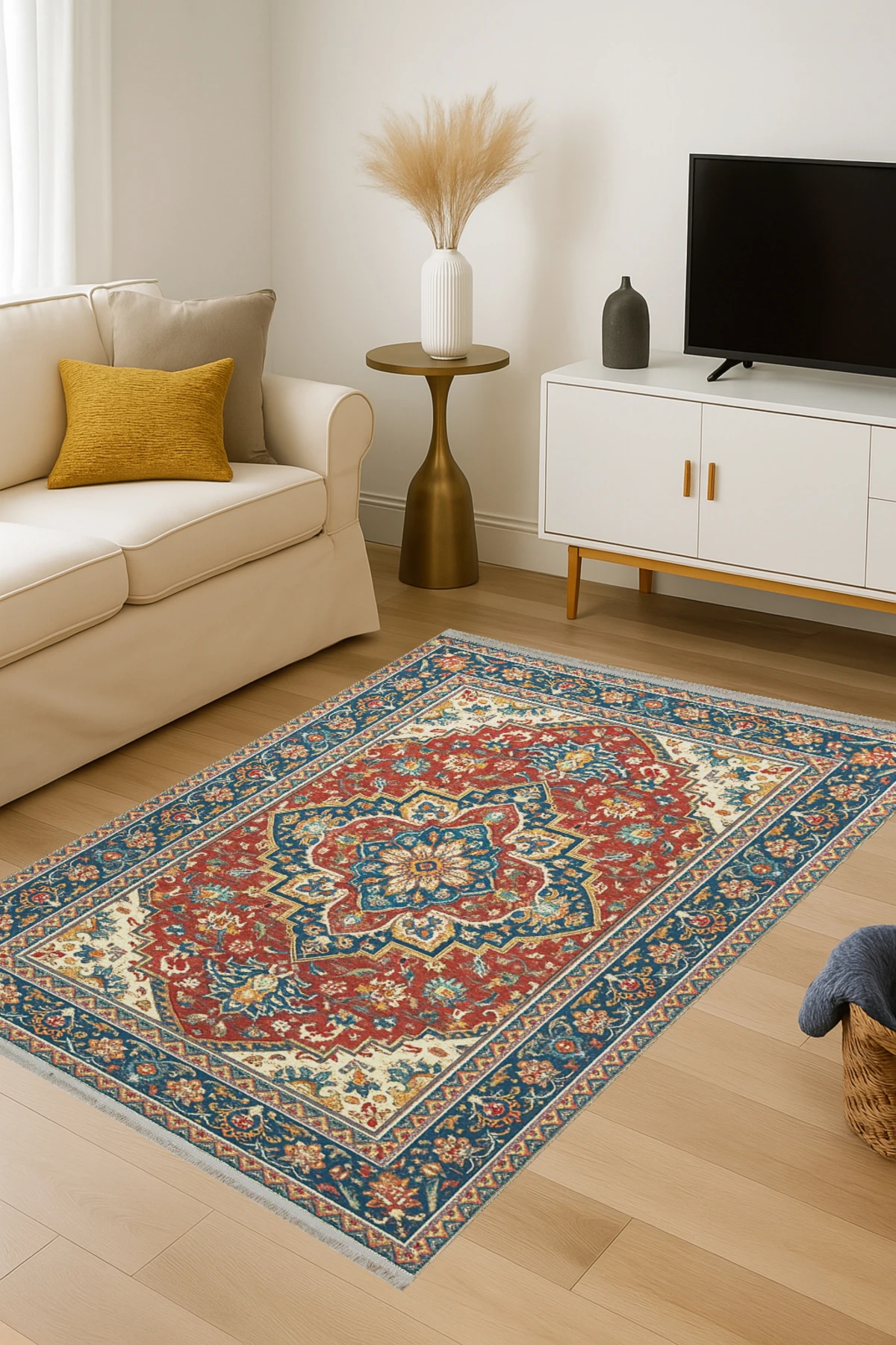 MOSSO Yeşil Temalı Geleneksel Motif Etnik Desenli Vintage Dekoratif Halı mosso406