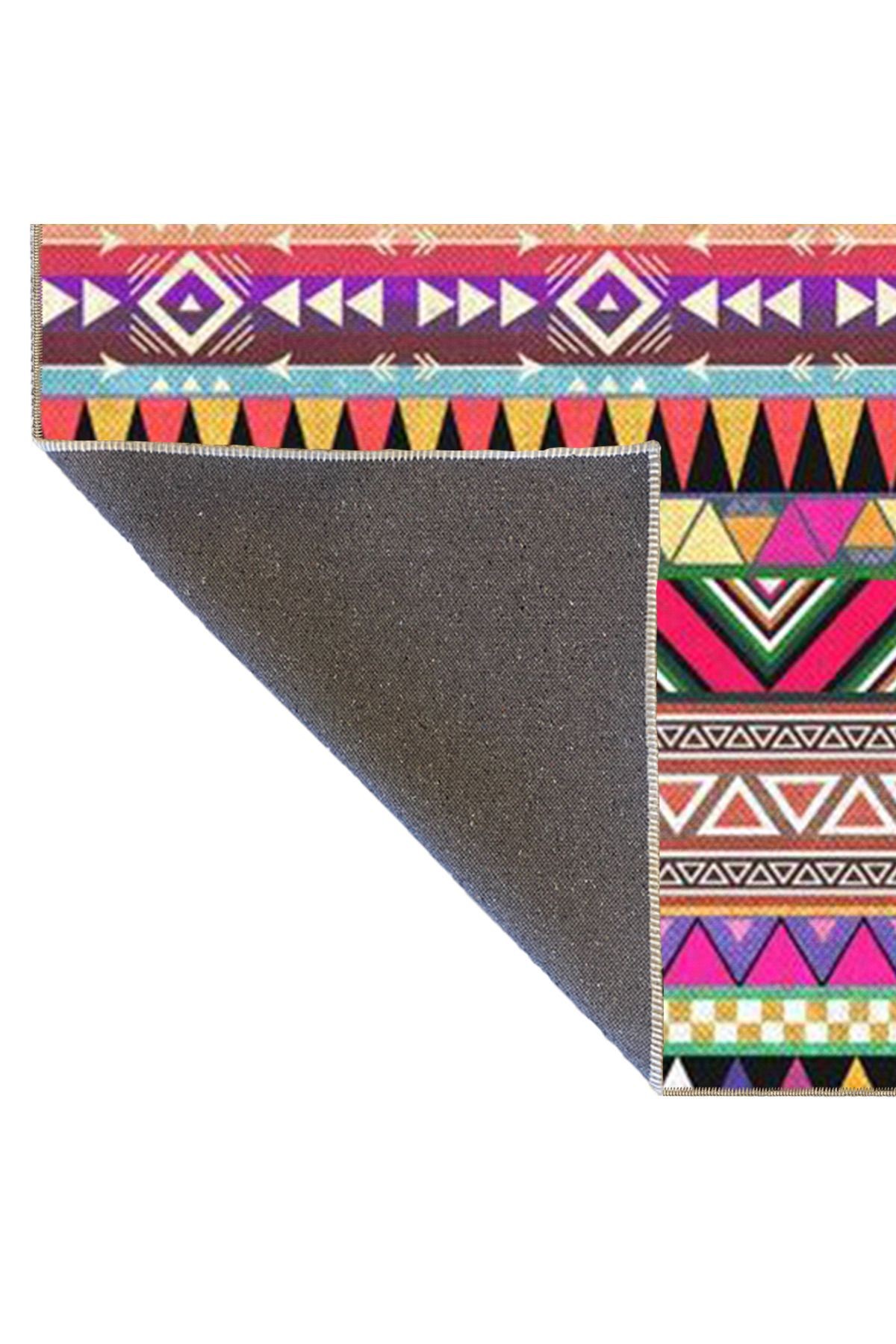 Çok Renkli Karma Geometrik Şekil Desenli Etnik Vintage Dekoratif Halı 4673