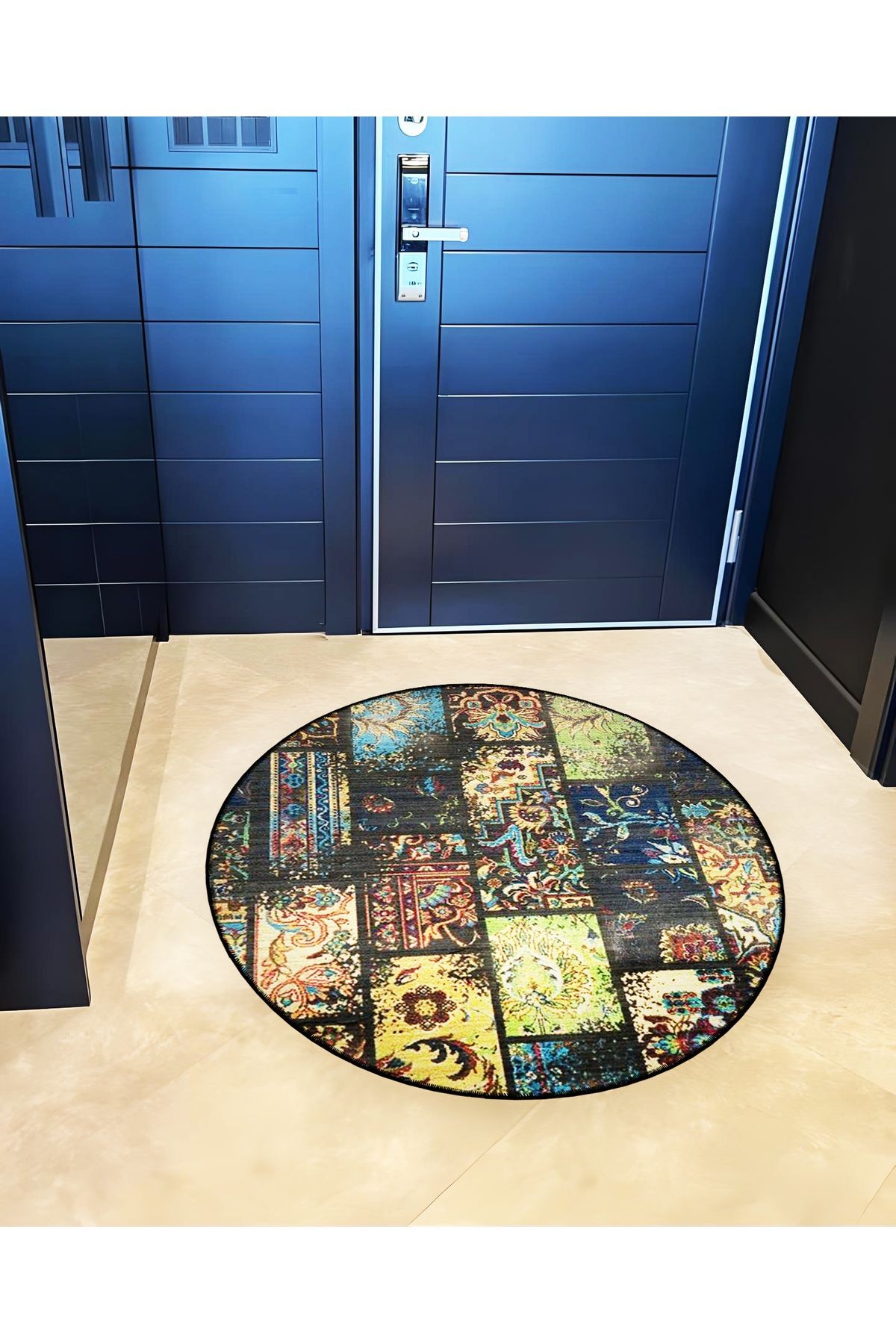 Mira Yuvarlak Çok Renkli Patchwork Detaylı Dokuma Taban Modern Dekoratif Halı 5693