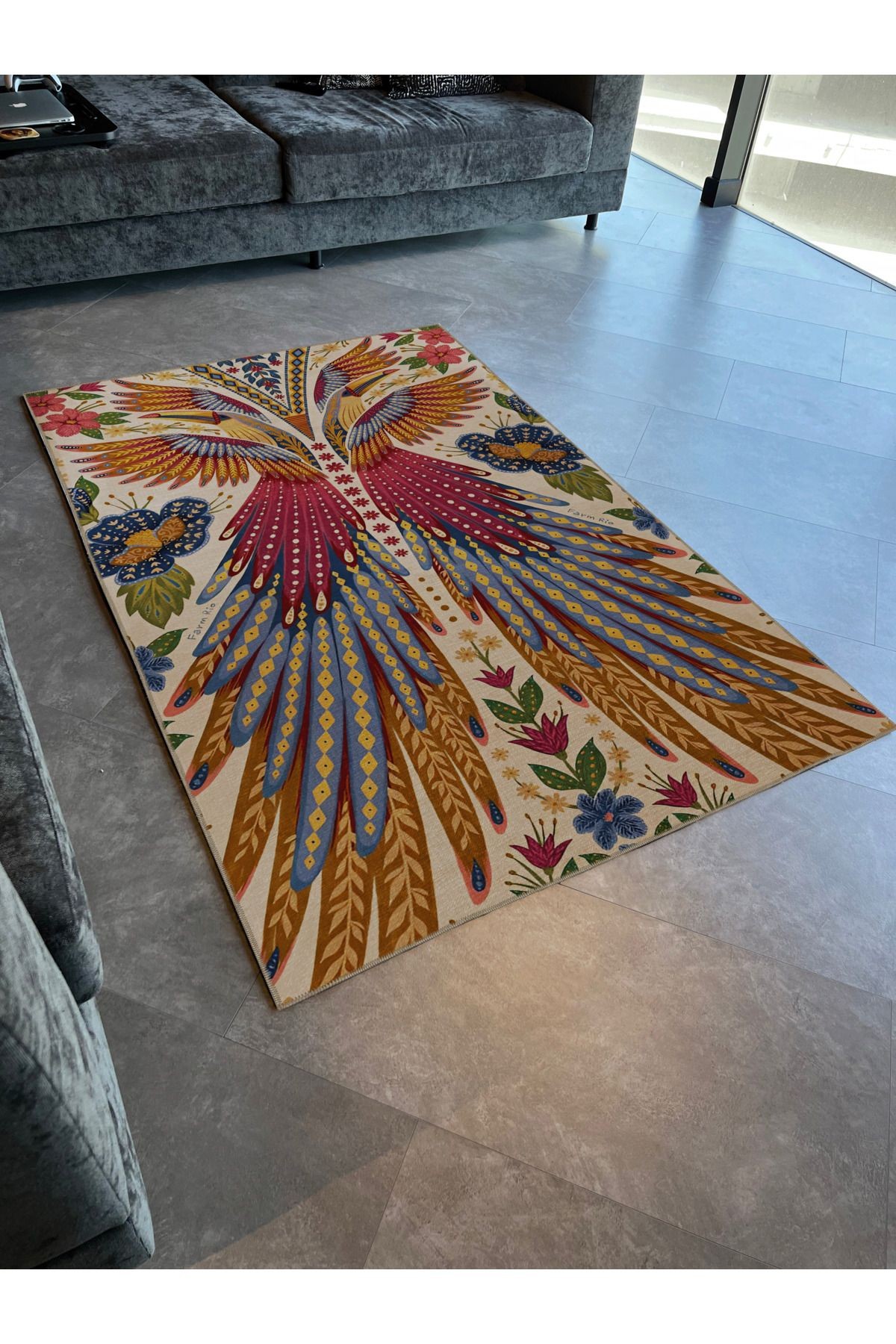 Çok Renkli Anka Kuşu Kanatları Desenli Kreatif Modern Dekoratif Halı 2140