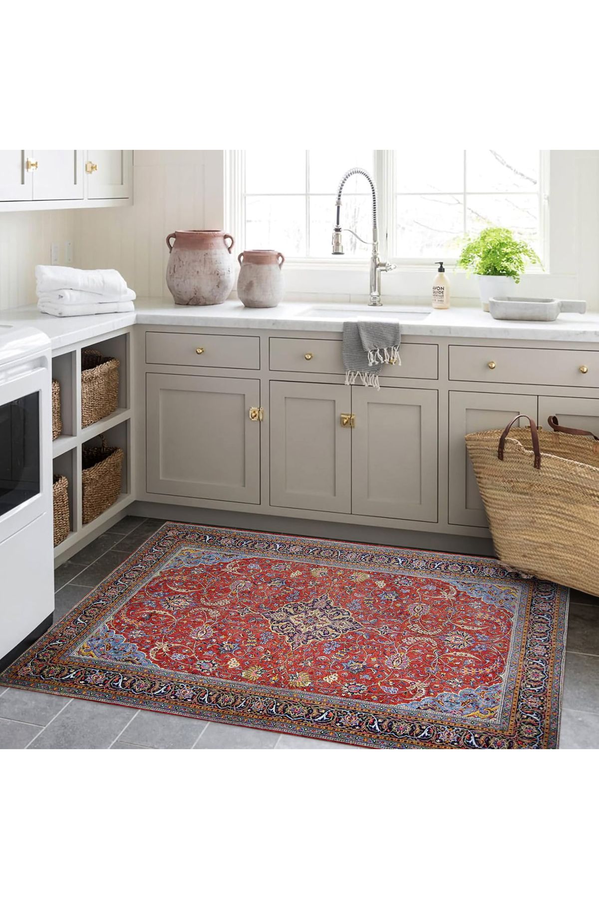 Asena Koleksiyonu Kırmızı Mavi Tema Bohem Tarz Geleneksel Desenli Vintage Dekoratif Halı 10