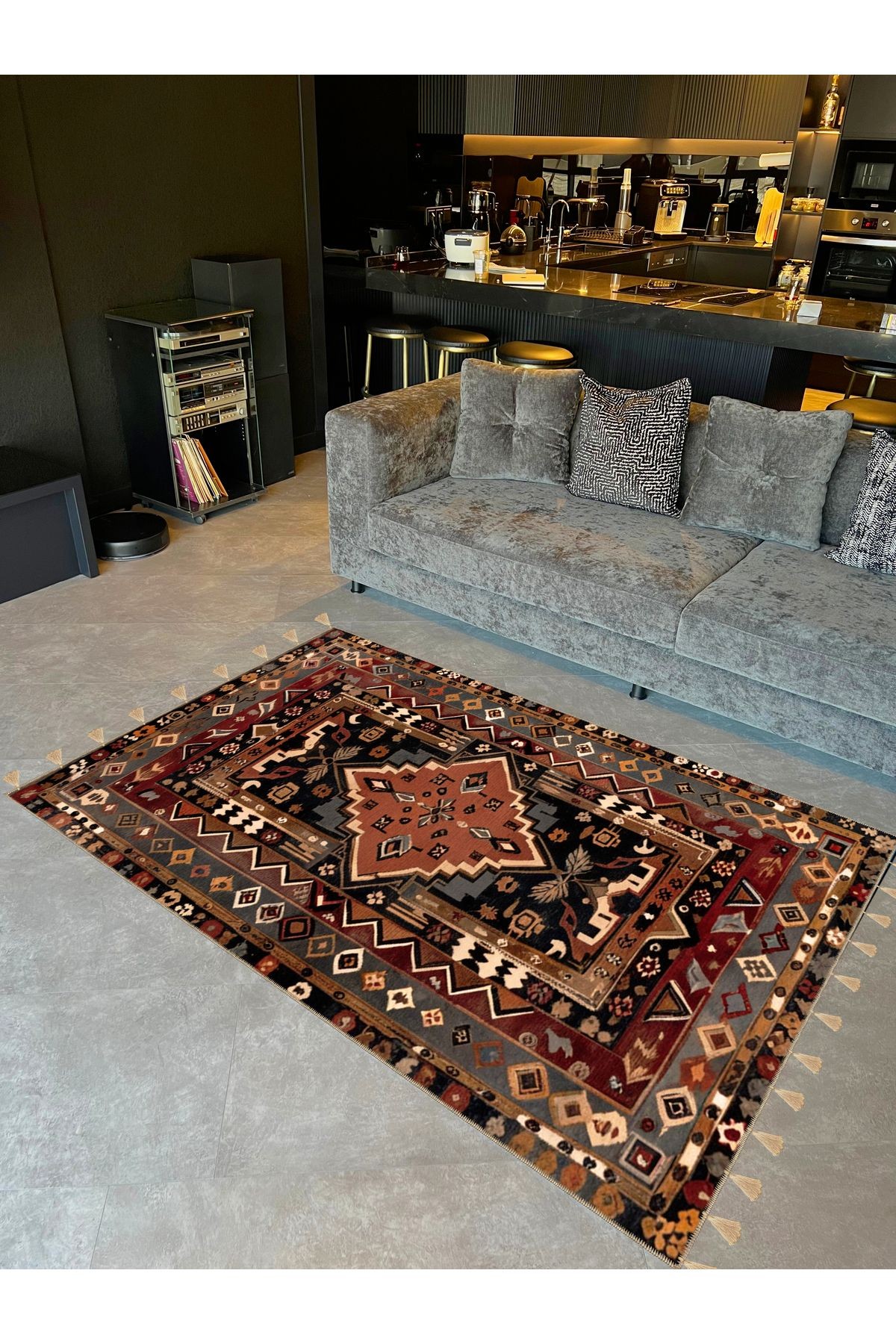 Royal Antik Desenli Püskül Detaylı Dokuma Taban Modern Dekoratif Halı royal47