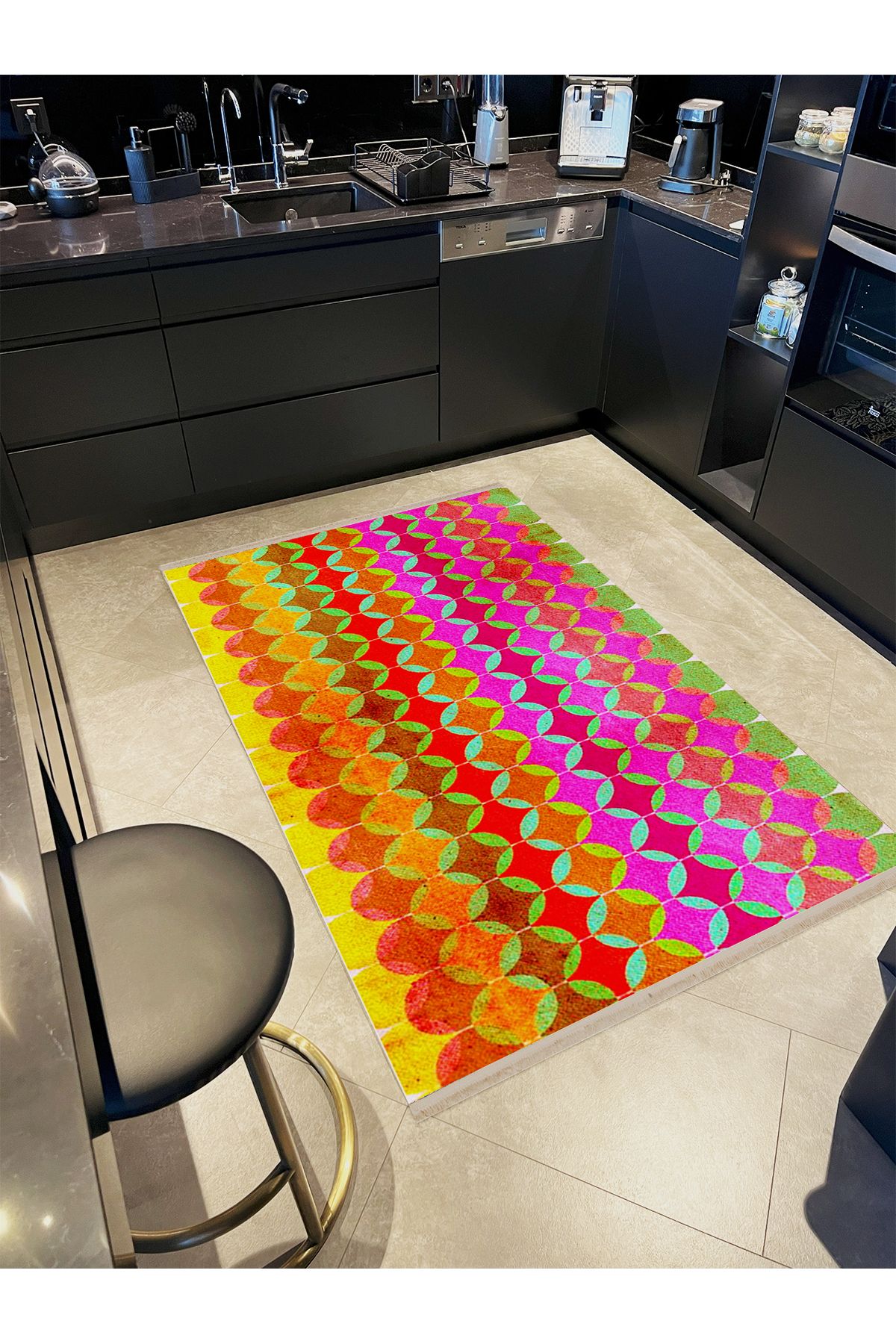 Yılmaz Koleksiyonu Çok Renkli Geometrik Şekil Şerit Desenli Kreatif Modern Dekoratif Halı 21