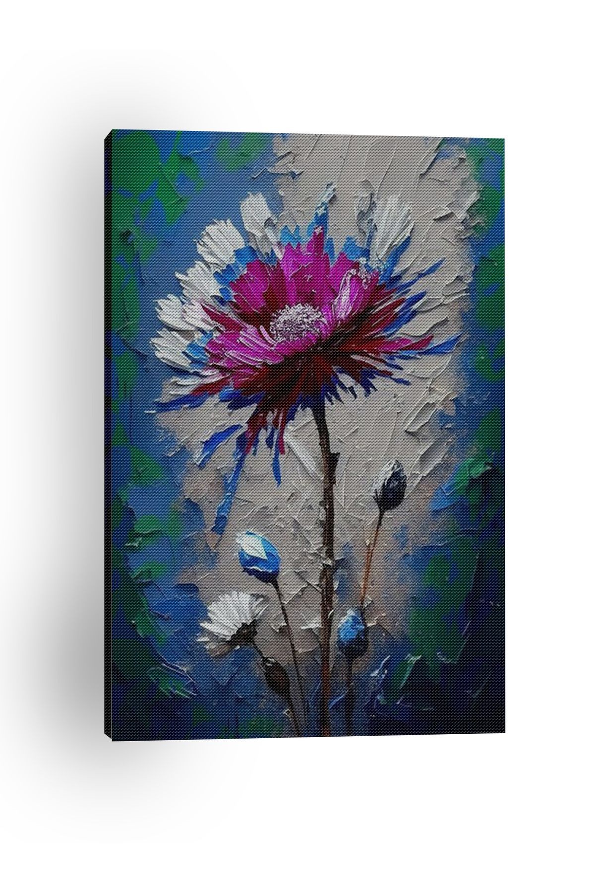 Kanvas Tablo Mavi Temalı Çiçek Desenli Modern Tablo