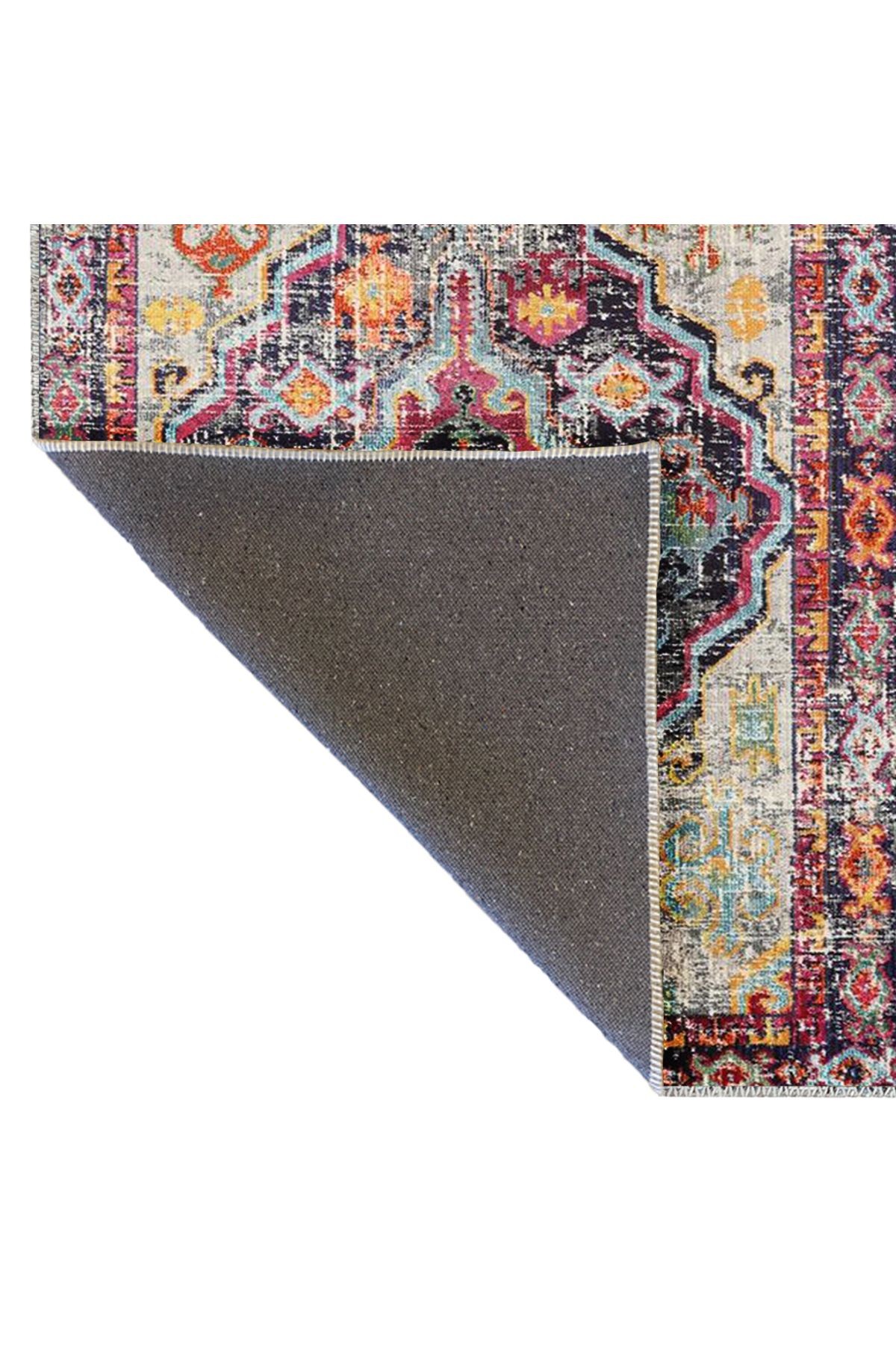 Tuğrul Koleksiyonu Çok Renkli Geleneksel Motif Desenli Dokuma Taban Vintage Dekoratif Halı 58
