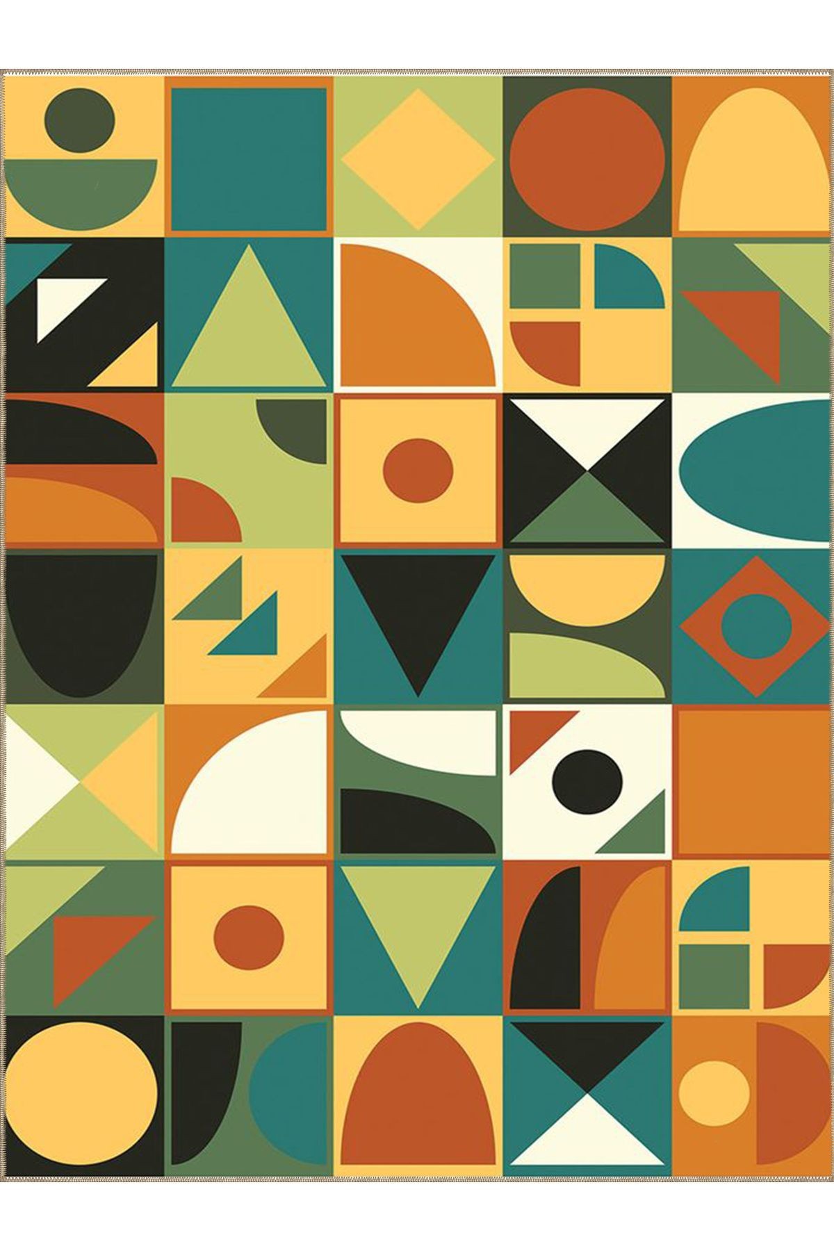 Ametist Serisi Yeşil Sarı Temalı Geometrik Şekilli Dokuma Taban Modern Dekoratif Halı ametist14