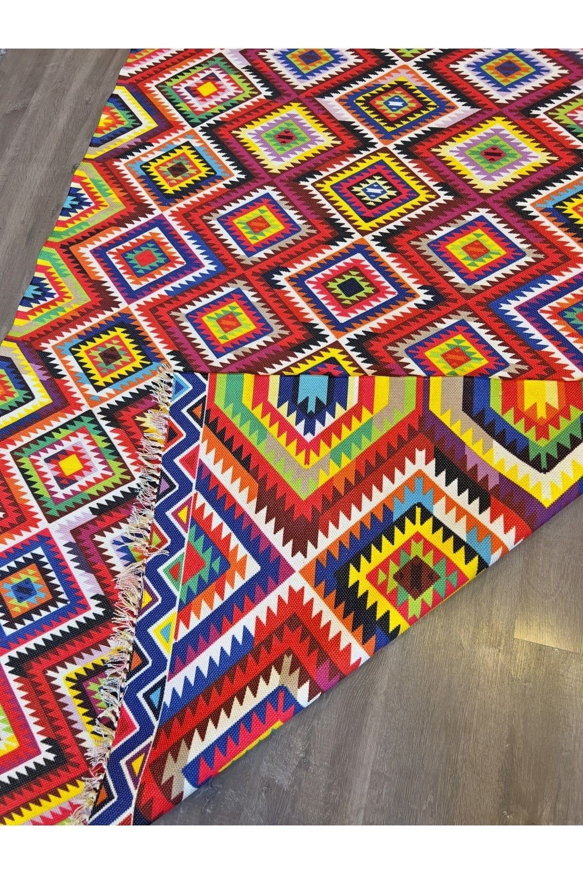 Cotton 549 Etnik Ve Vintage Desenli Çift Taraflı Çok Renkli Kilim