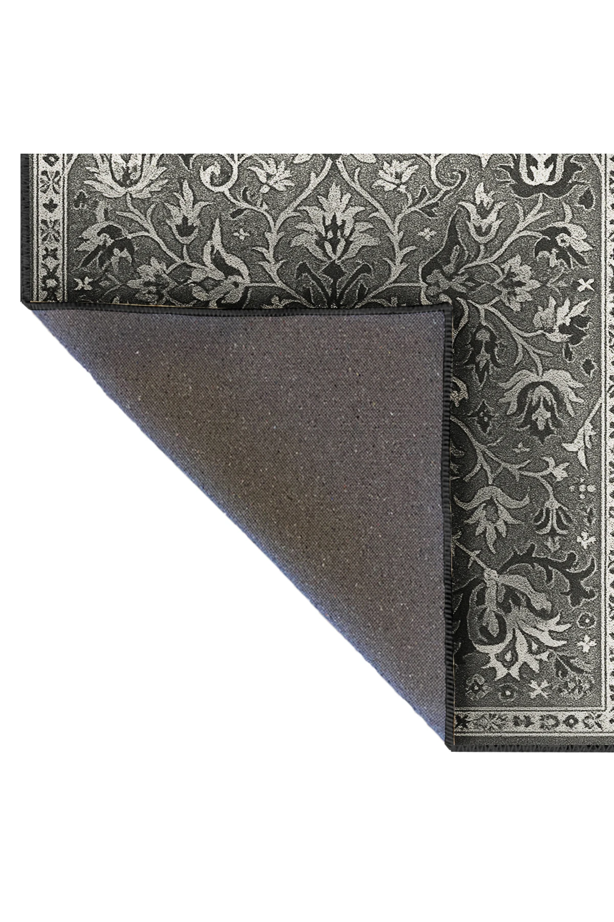 MOSSO Gri Temalı Geleneksel Motifler Desenli Dokuma Taban Vintage Dekoratif Halı mosso362