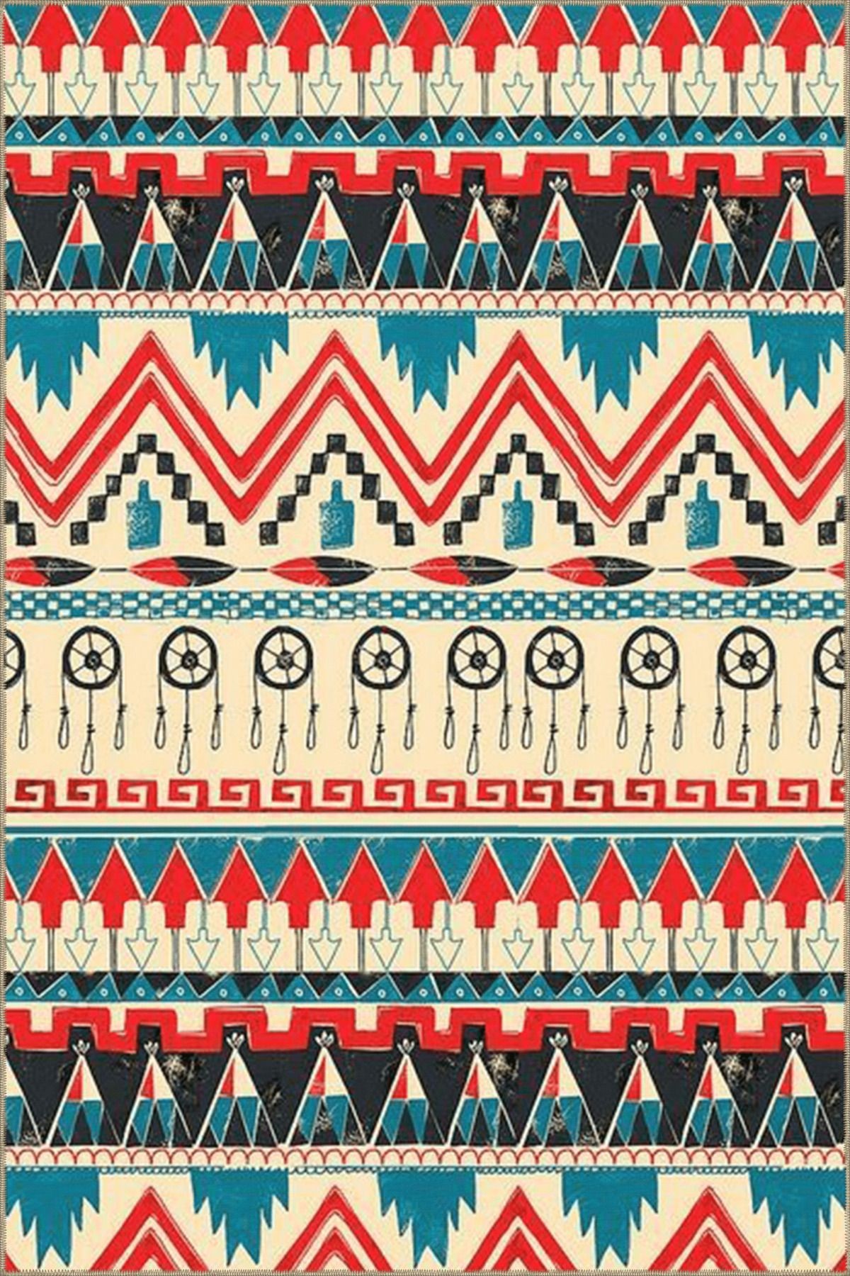 Mavi Turuncu Temalı Geometrik Şekil Desenli Modern Dekoratif Halı 4684