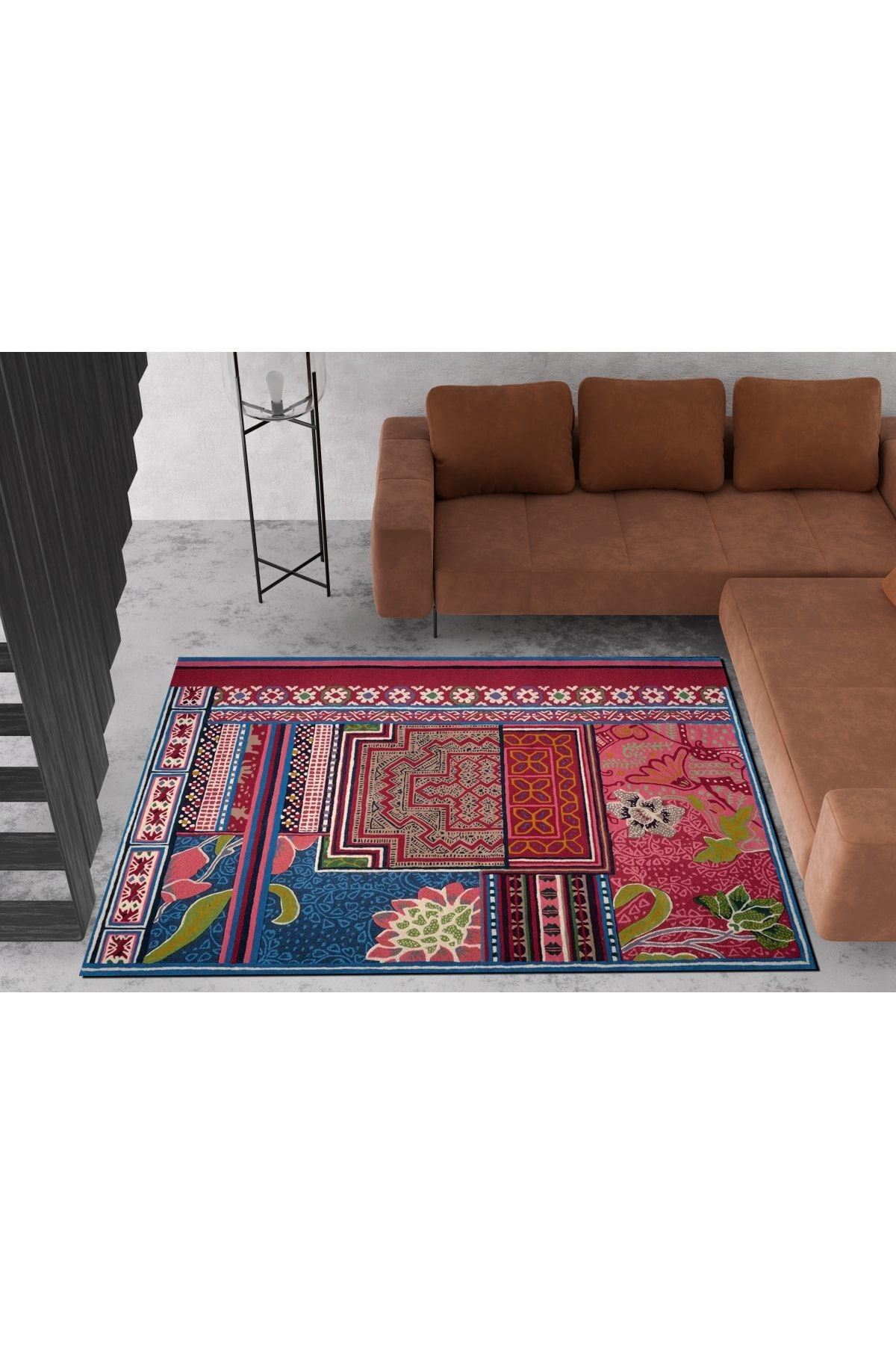 Mira 1104 Etnik Çiçek Ve Patchwork Desen Çok Renkli Dokuma Taban Halı