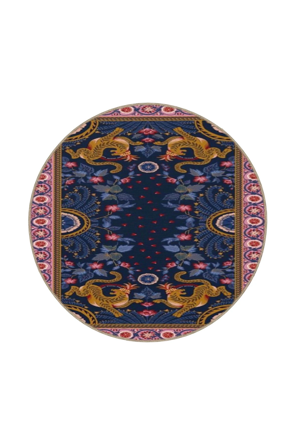 Mor Pembe Çerçeveli Desenli Dokuma Taban ve Dekoratif Yıkanabilir Halı miravip8538