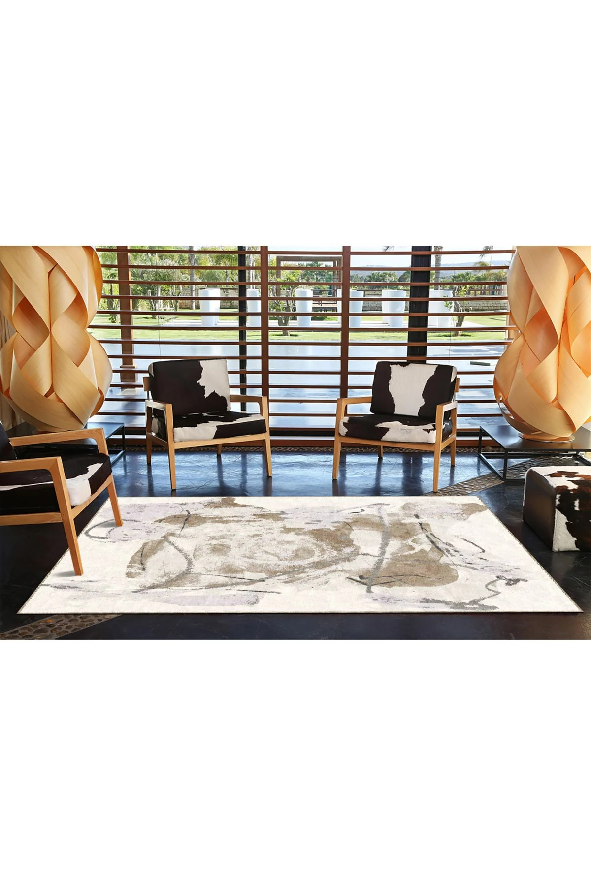 Etnik Krem Renkli Desenli Dekoratif Halı miravip906