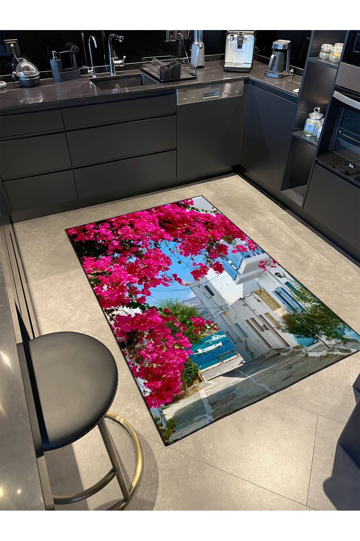 Alaçatı Deniz Manzaralı Desenli Yıkanabilir Halı miravip8234