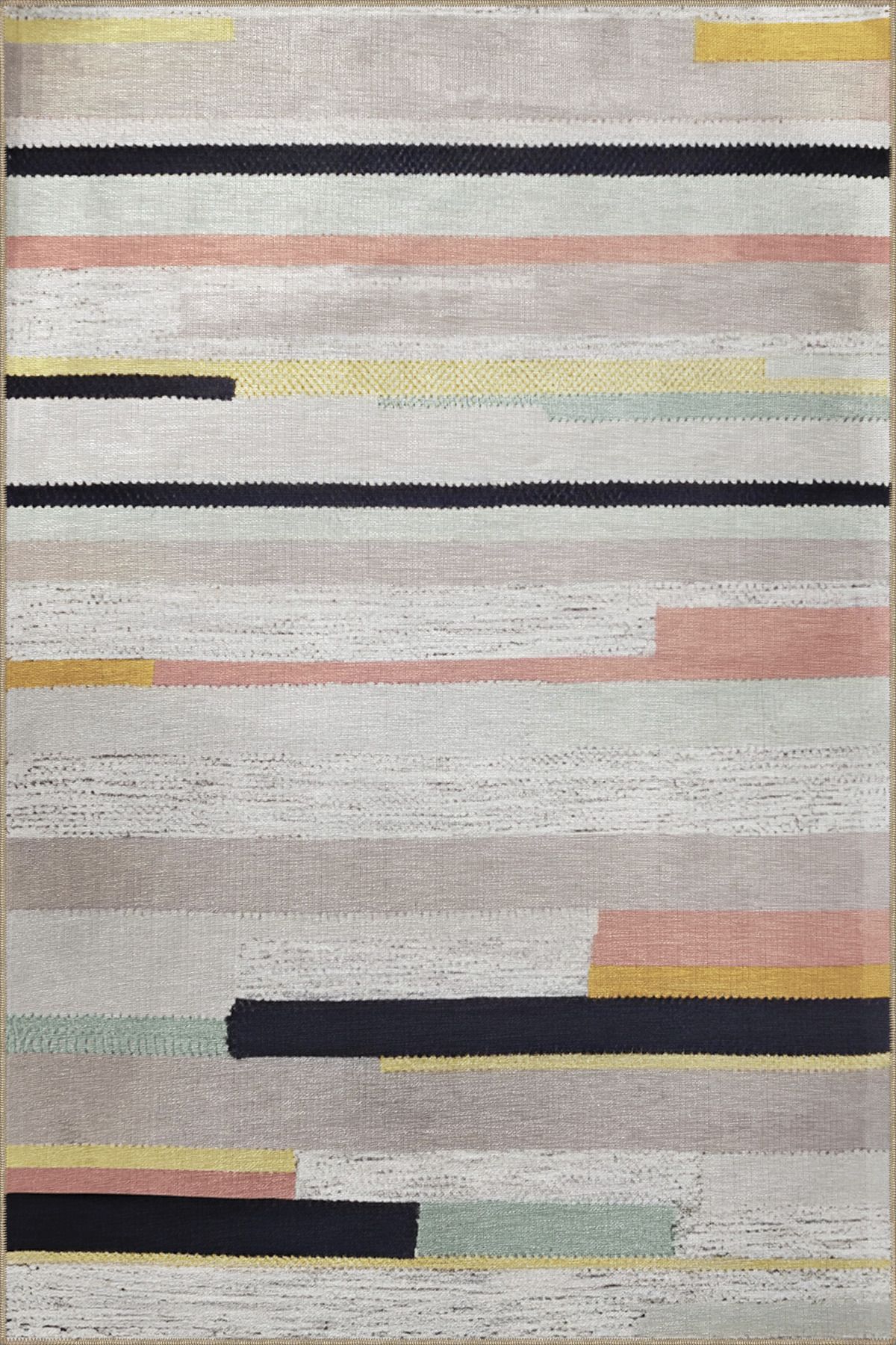 Gri Bej Temalı Şerit Çizgi Desenli Modern Dekoratif Halı 2177