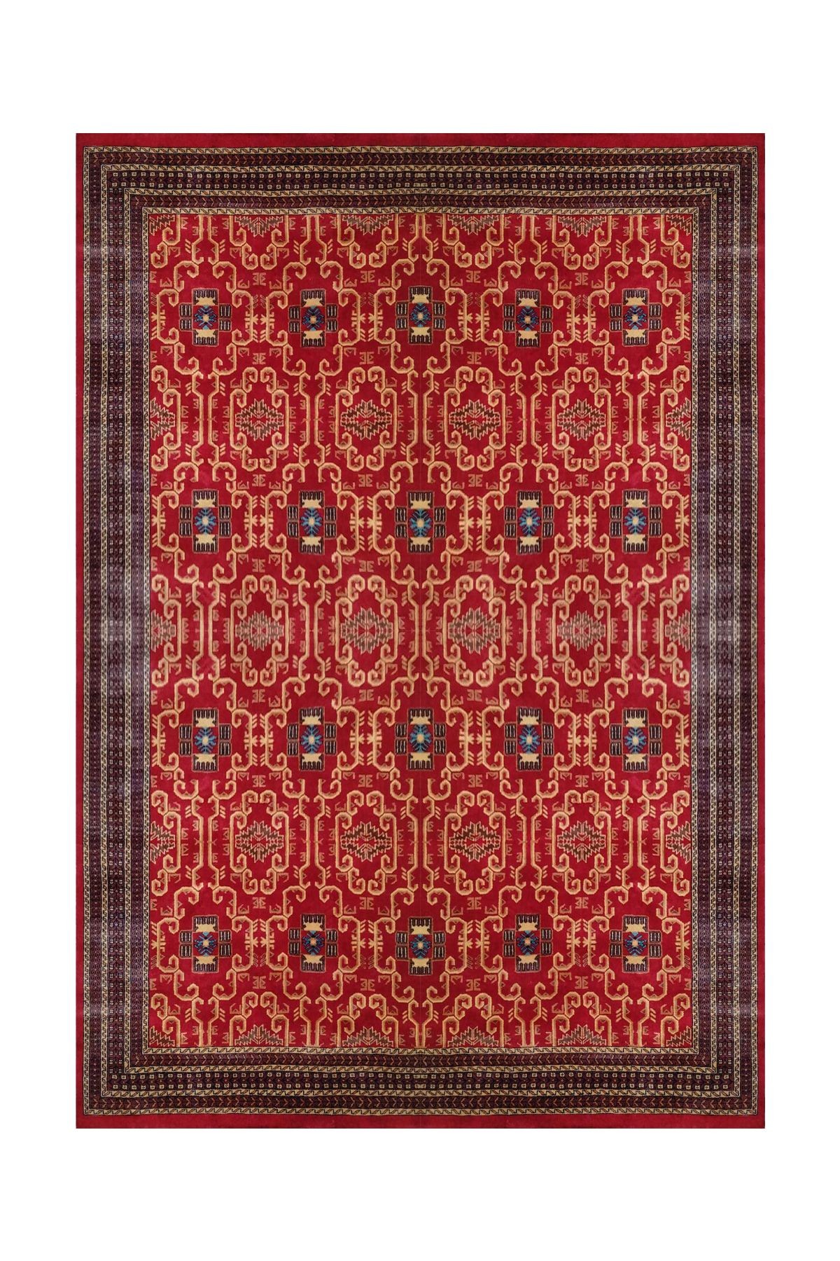Etnik ve Vintage Desenli Bordo Eskitme Dokuma Taban Dekoratif Halı 1455