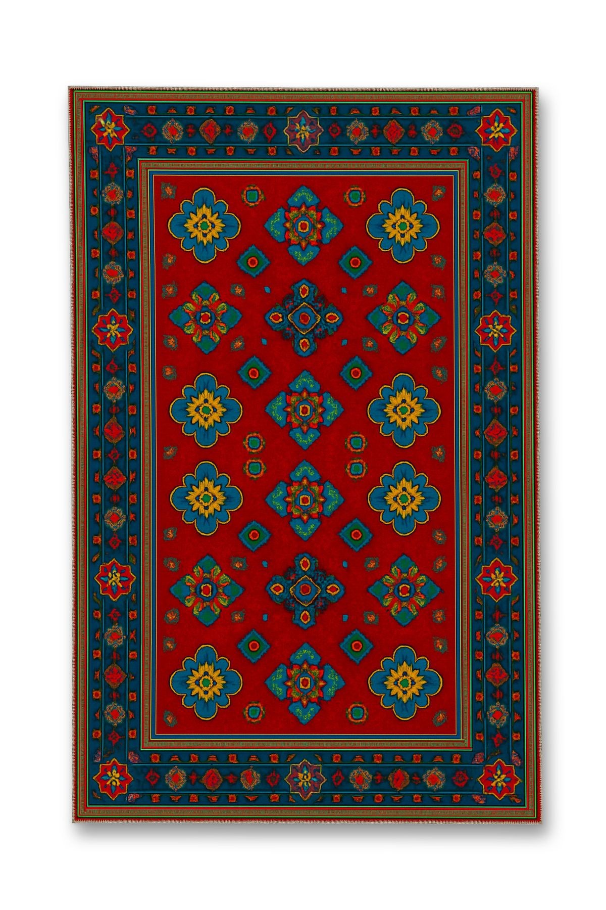 MOSSO Kırmızı Temalı Geleneksel Detaylı Etnik Desenli Dokuma Taban Vintage Dekoratif Halı mosso177